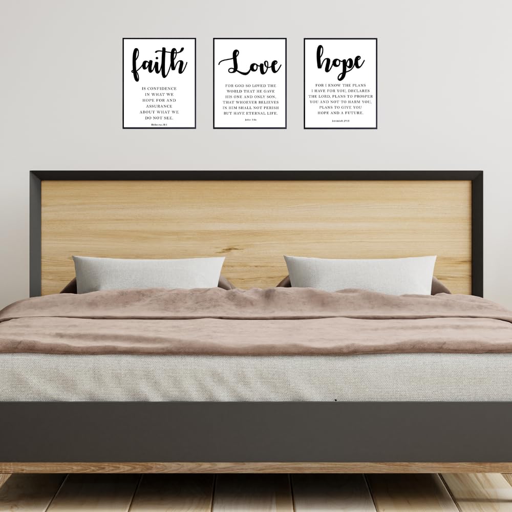 Blessed Posters Christian Gifts for Women, Christian Wall Art, Bible Verses Wall Decor - Religious Scripture Decoration, 3-Pack (John 3:16, Jeremiah 29:11, Hebrews 11:1)