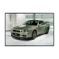 Blessed Posters Nissan GT-R R34 Poster – Classic JDM Car Wall Art for Garage, Bedroom, Office, or Man Cave – Japanese Sports Car Print Home Decor