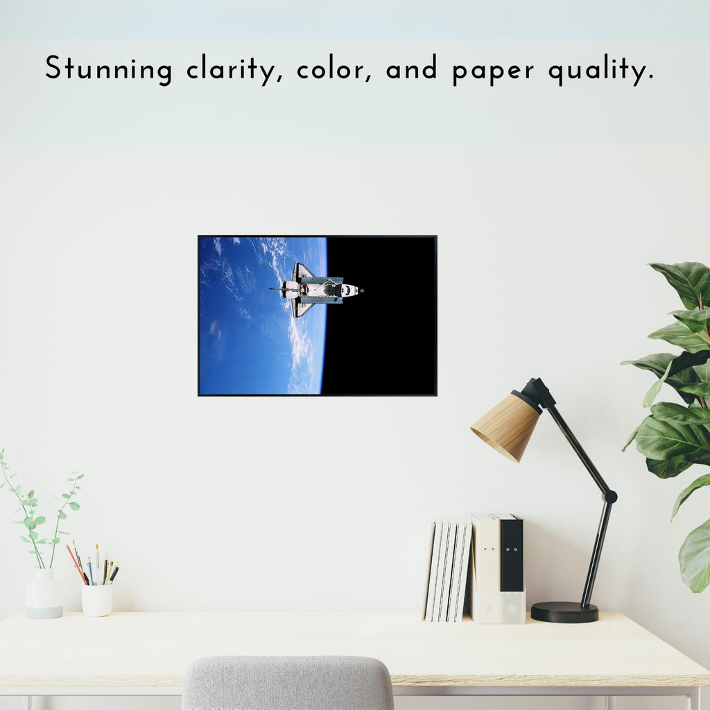 Blessed Posters Shuttle in Outer Space Poster – Astronaut Galaxy Wall Art Print for Home Office Bedroom Decor – Space Shuttle Photography Artwork