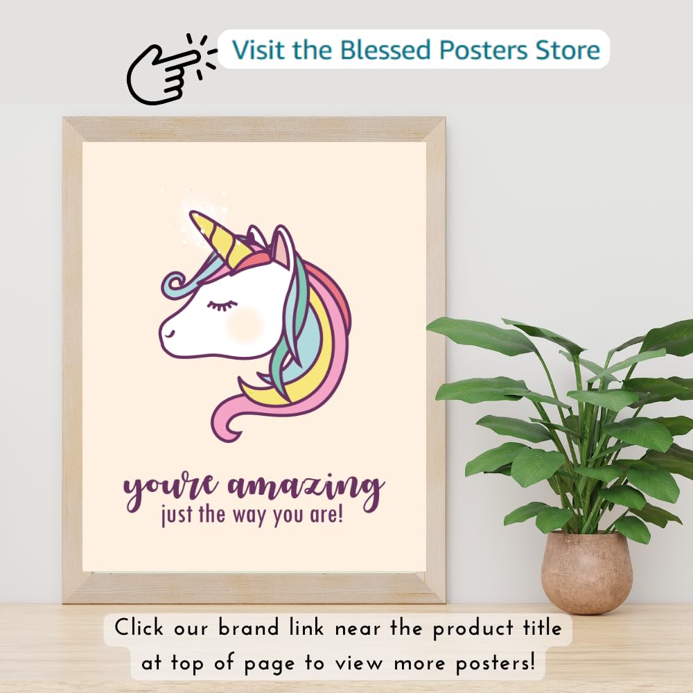 Blessed Posters Unicorn Inspirational Poster Motivational Wall Art Positive Affirmation Decor for Girls Room Gift