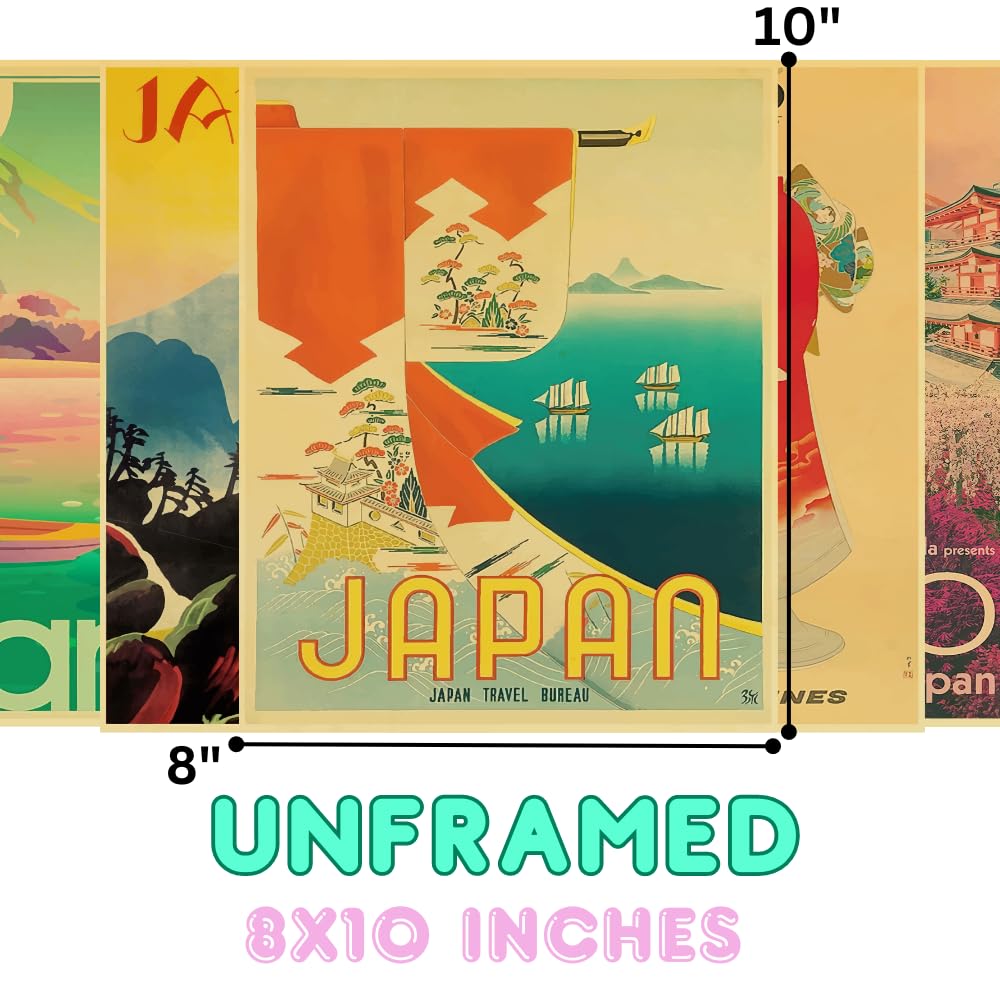 Japanese Wall Art Vintage Travel Poster Set of 5 Japan Prints for Bedroom Living Room Dorm Anime Gifts Home Decor