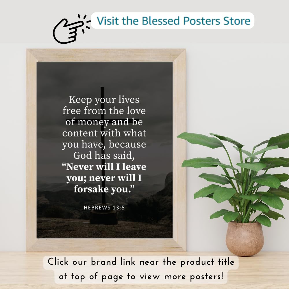 Hebrews 13:5 Bible Verse Wall Art Scripture Poster Print Christian Home Decor Inspirational Faith Gifts