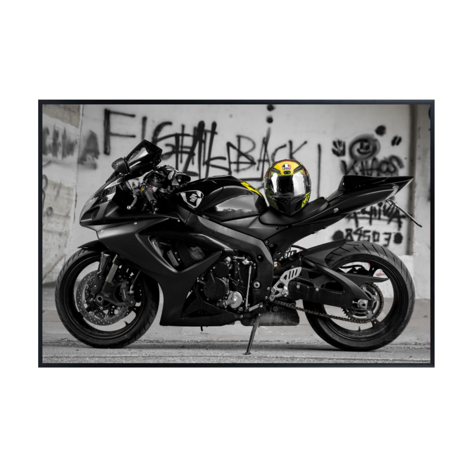 Suzuki GSX-R750 Motorcycle Poster - Sport Bike Wall Decor for Garage, Office, Man Cave Decor