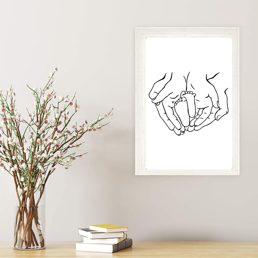 Parent and Baby Wall Art – Minimalist Abstract Line Poster of Baby Feet in Parent Hands – Nursery Kids Room Modern Home Decor – Gift for New Parents