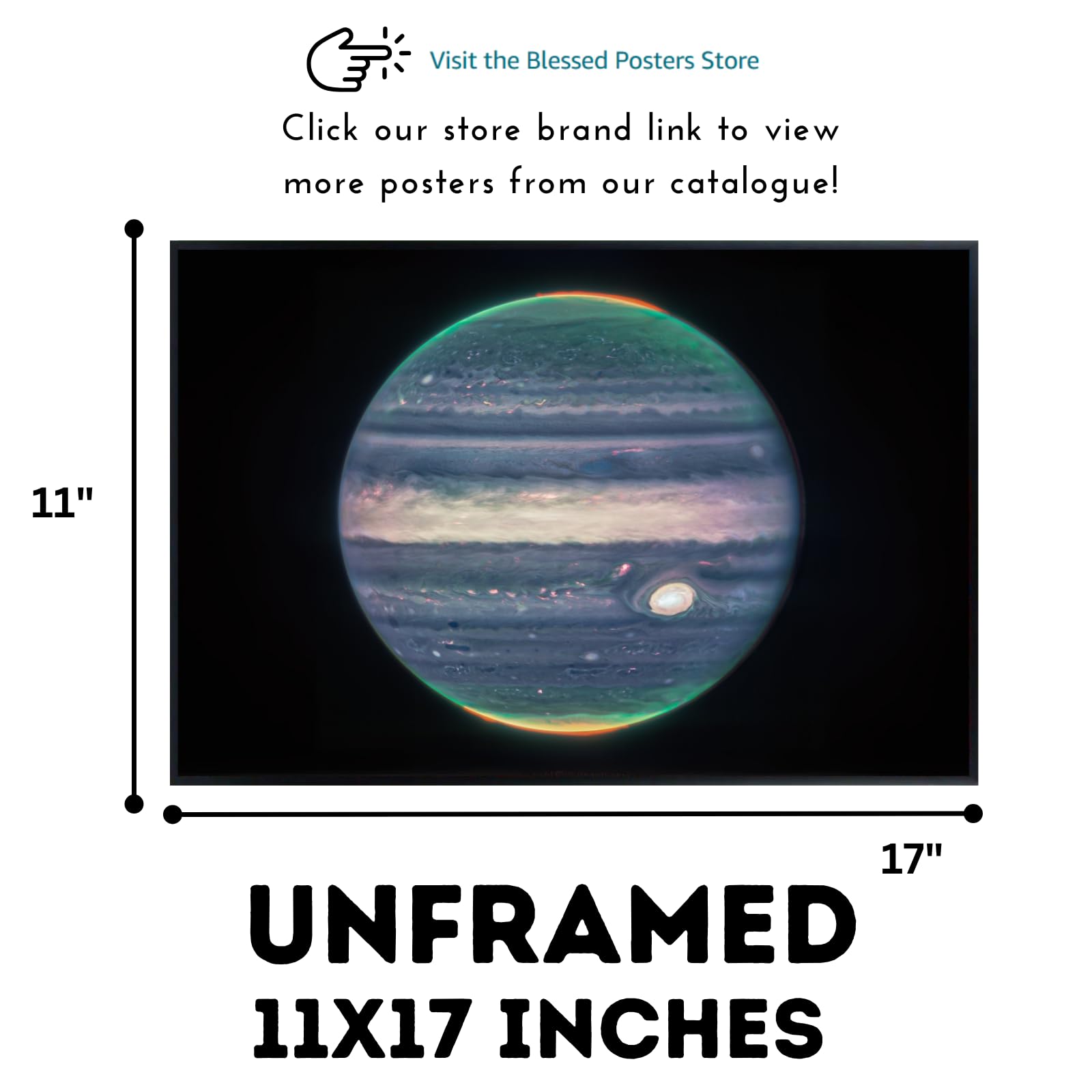 Blessed Posters Jupiter Poster – Night Sky Wall Art Print for Bedroom, Living Room, Office, or Home Decor – Space Astronomy Photography Artwork