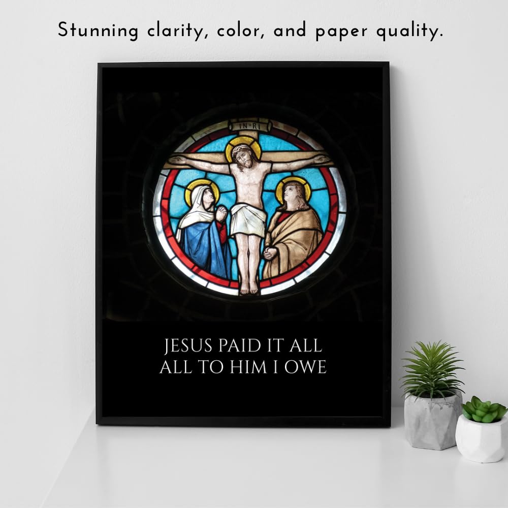 Stained Glass Christian Wall Art Jesus Poster Print Inspirational Religious Artwork Modern Faith Home Decor Gift for Christians