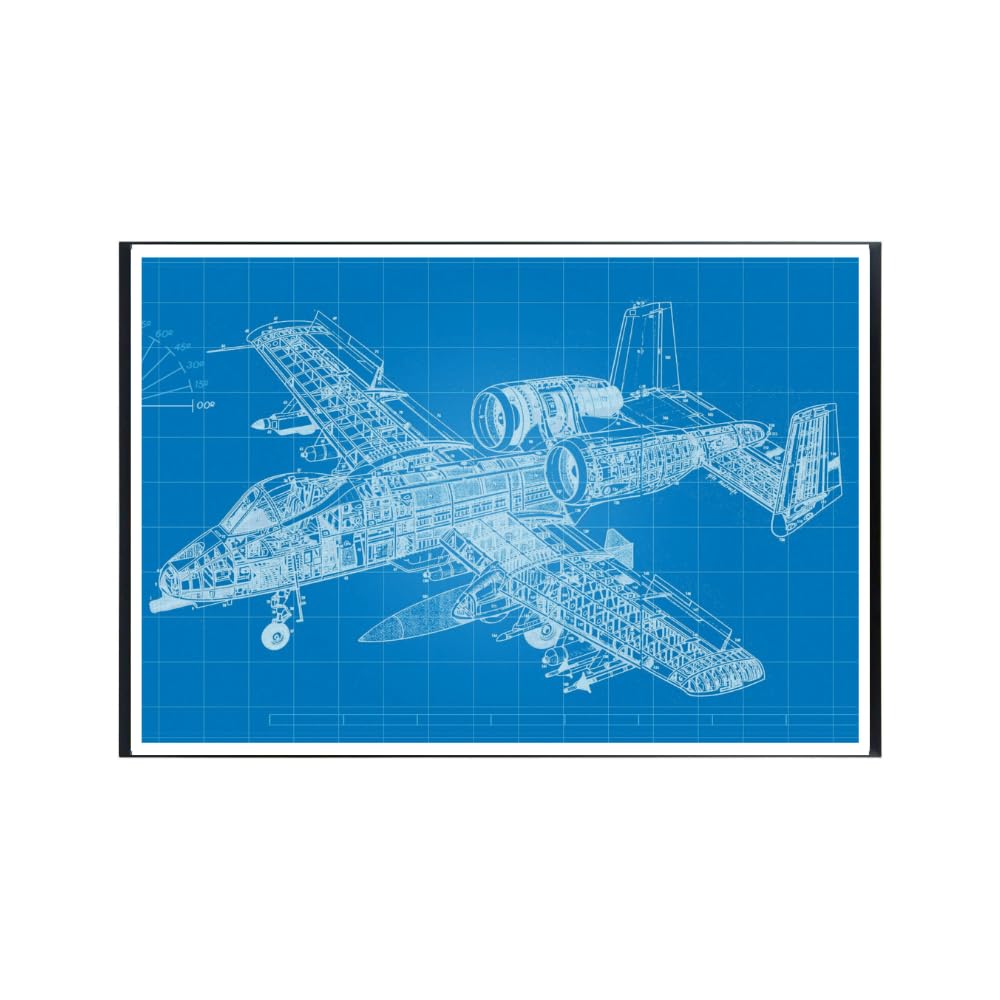 A-10 Warthog Blueprint Poster Airforce Aviation Wall Art Airplane Photography Print Gift for Pilots