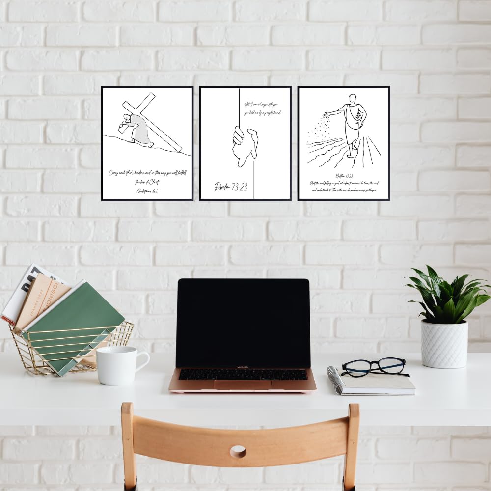 Blessed Posters Christian Wall Art Set of 3 – Bible Verse Prints Galatians 6:2 Psalm 73:23 Matthew 13:23 – Scripture Wall Decor for Home Office Church Religious Gifts