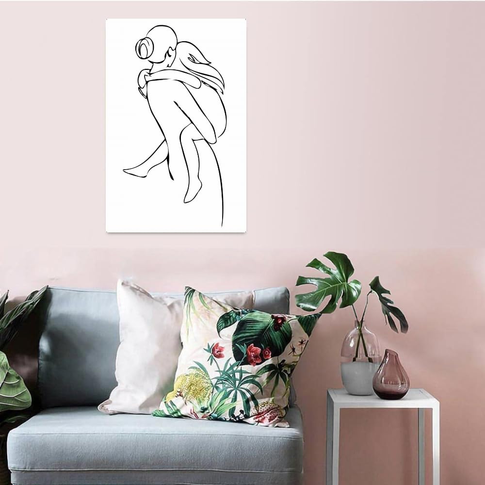 Minimalist Mother and Child Wall Art – Black and White Poster of Parent Hugging Baby – Nursery, Kids Room, or Modern Home Decor