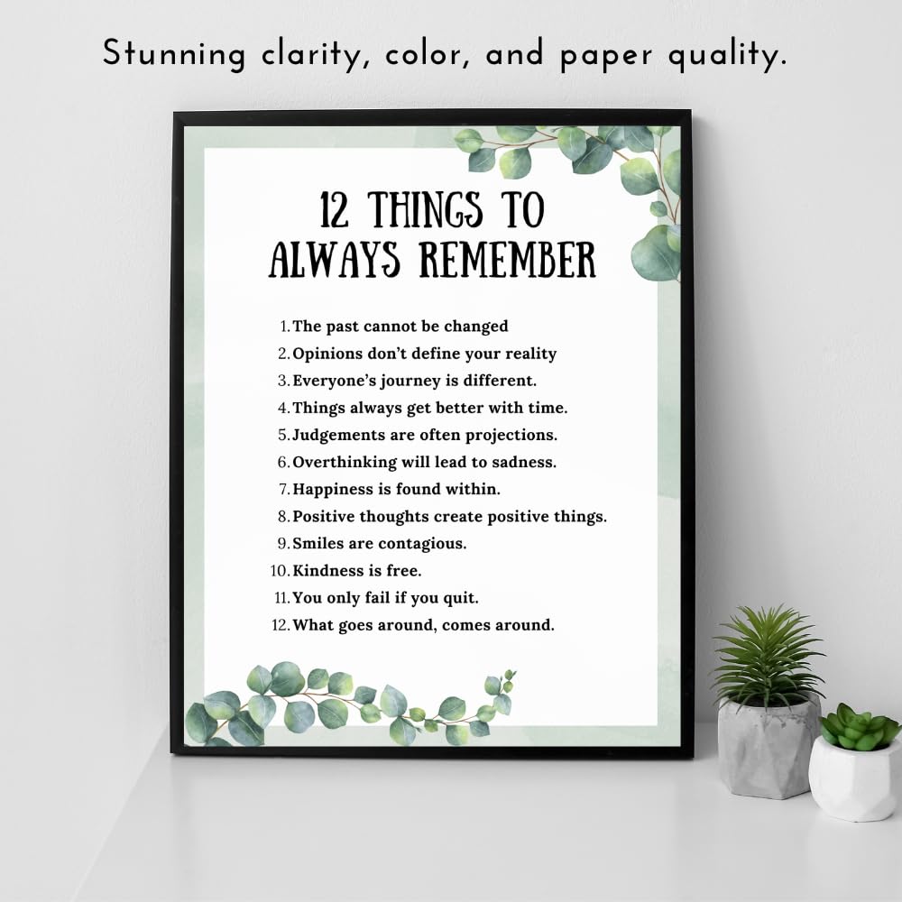 Blessed Posters 12 Things to Always Remember Wall Art – Inspirational Quotes Print for Girls Room Home Office Bedroom – Motivational Wall Decor Gift for Women
