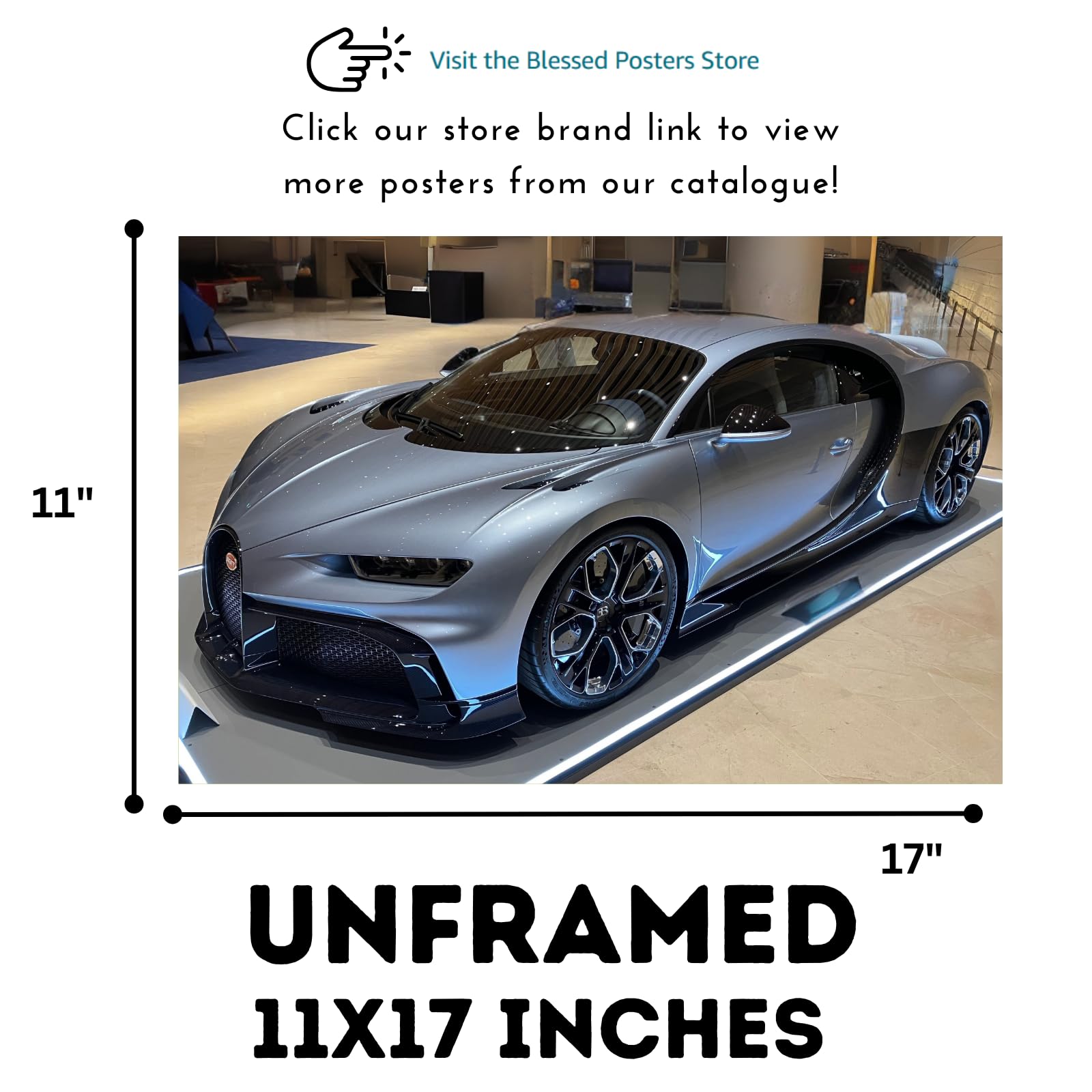 Blessed Posters Bugatti Chiron Wall Art – Luxury Supercar Poster for Garage, Office, Bedroom, or Living Room – Modern Hypercar Print – Automotive Decor Gift for Car Enthusiasts
