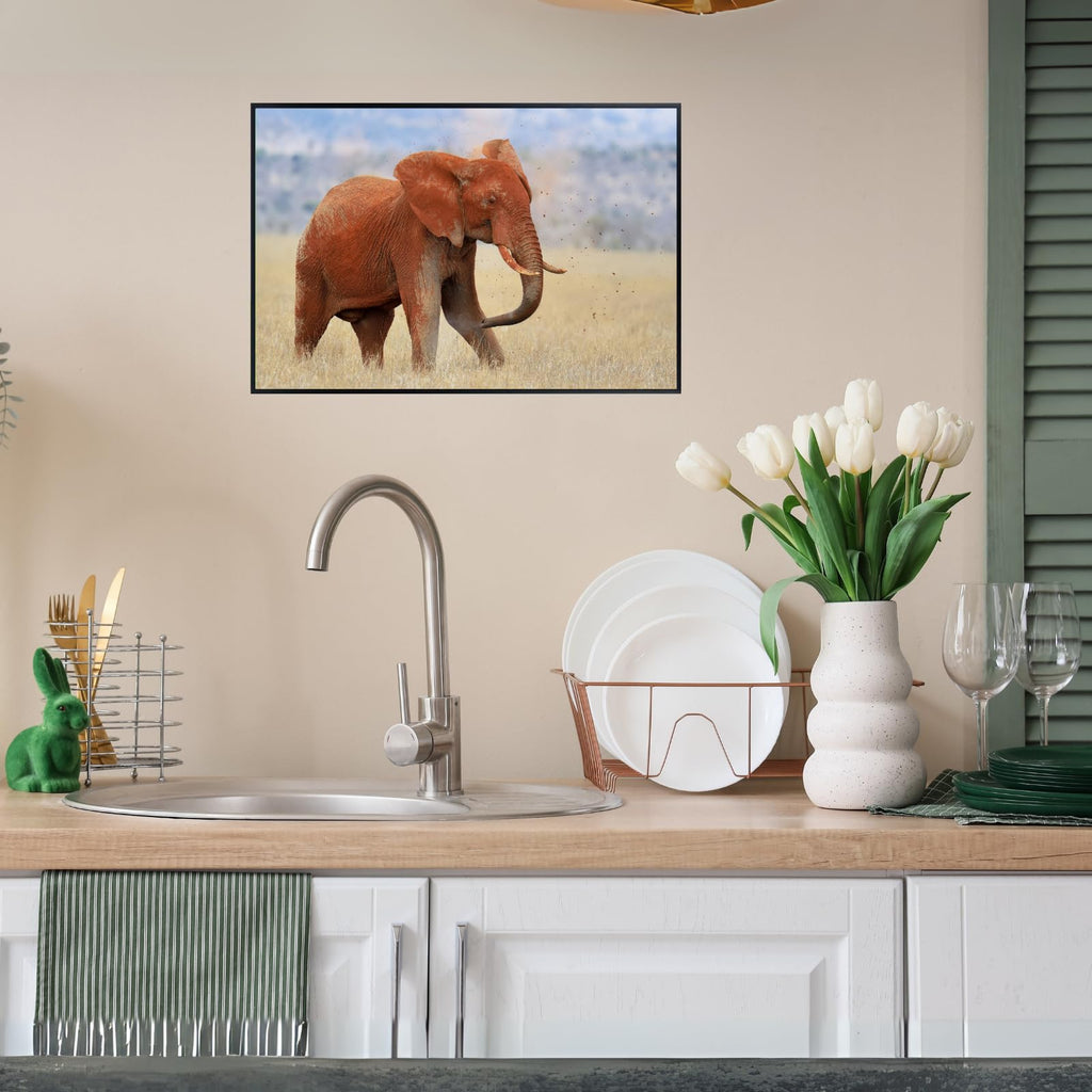 Red Elephant Wall Art Print – Wildlife Animal Poster for Home Decor, Living Room, Bedroom, or Office Decoration