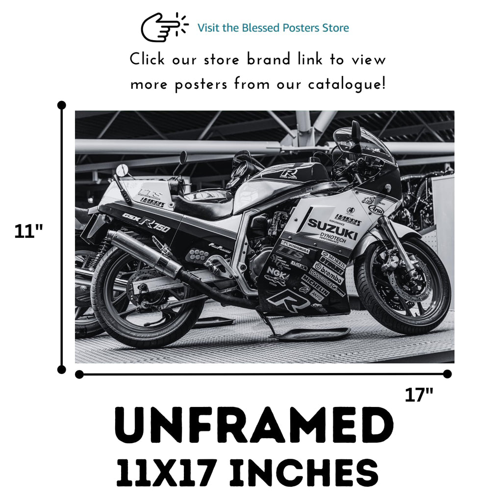Suzuki GSX-R750 Motorcycle Poster - Sport Bike Wall Art Print for Garage, Office, Man Cave