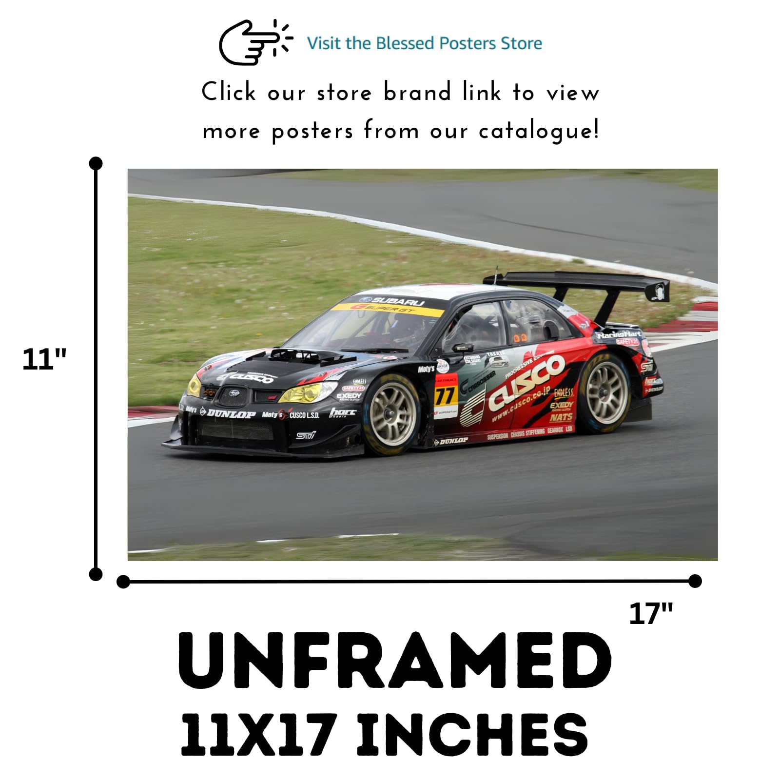 Blessed Posters Subaru WRX STI Poster – JDM Rally Car Wall Art Print, Classic Japanese Sports Car Artwork for Garage, Office, or Bedroom Decor
