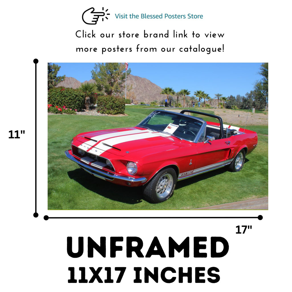 Blessed Posters Shelby Poster – Classic American Muscle Car Wall Art Print for Garage Bedroom Office Living Room Retro Automotive Decor
