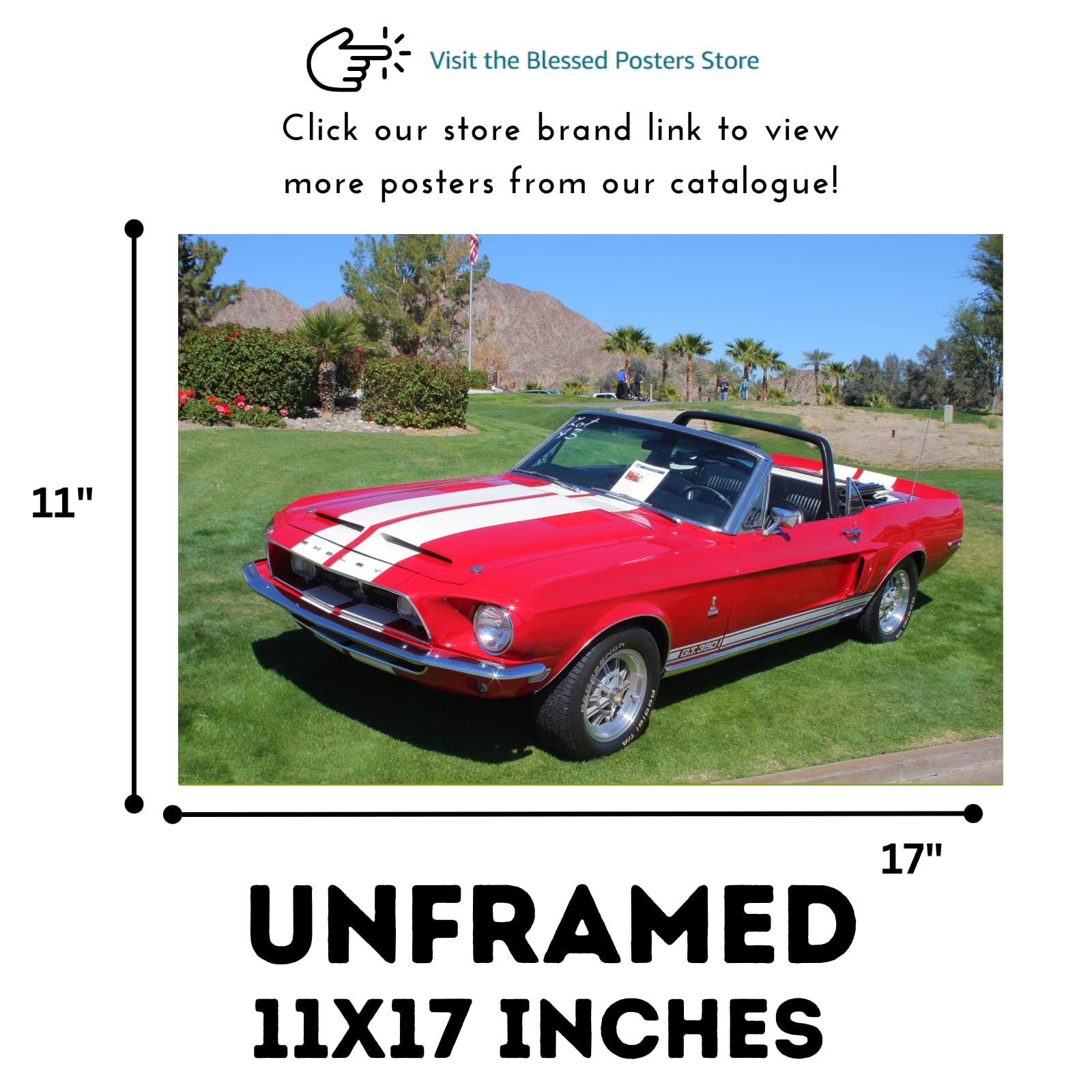 Blessed Posters Shelby Poster – Classic American Muscle Car Wall Art Print for Garage Bedroom Office Living Room Retro Automotive Decor