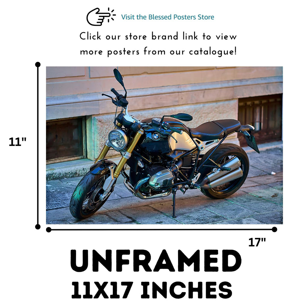BMW R nineT Motorbike Poster - Motorcycle Wall Art Deocr for Garage, Living Room or Man Cave
