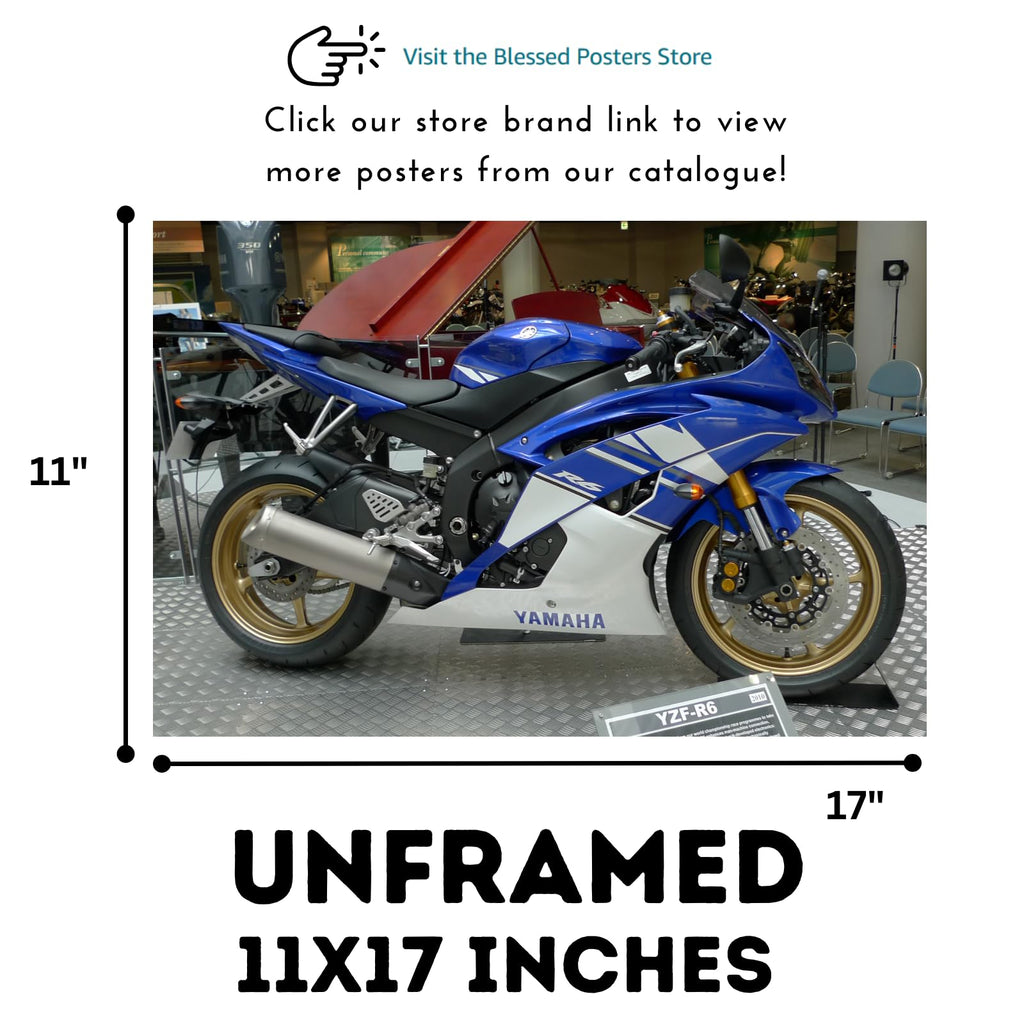 Yamaha YZF-R6 Poster - Sport Motorcycle Wall Art Decor for Garage, Living Room or Man Cave