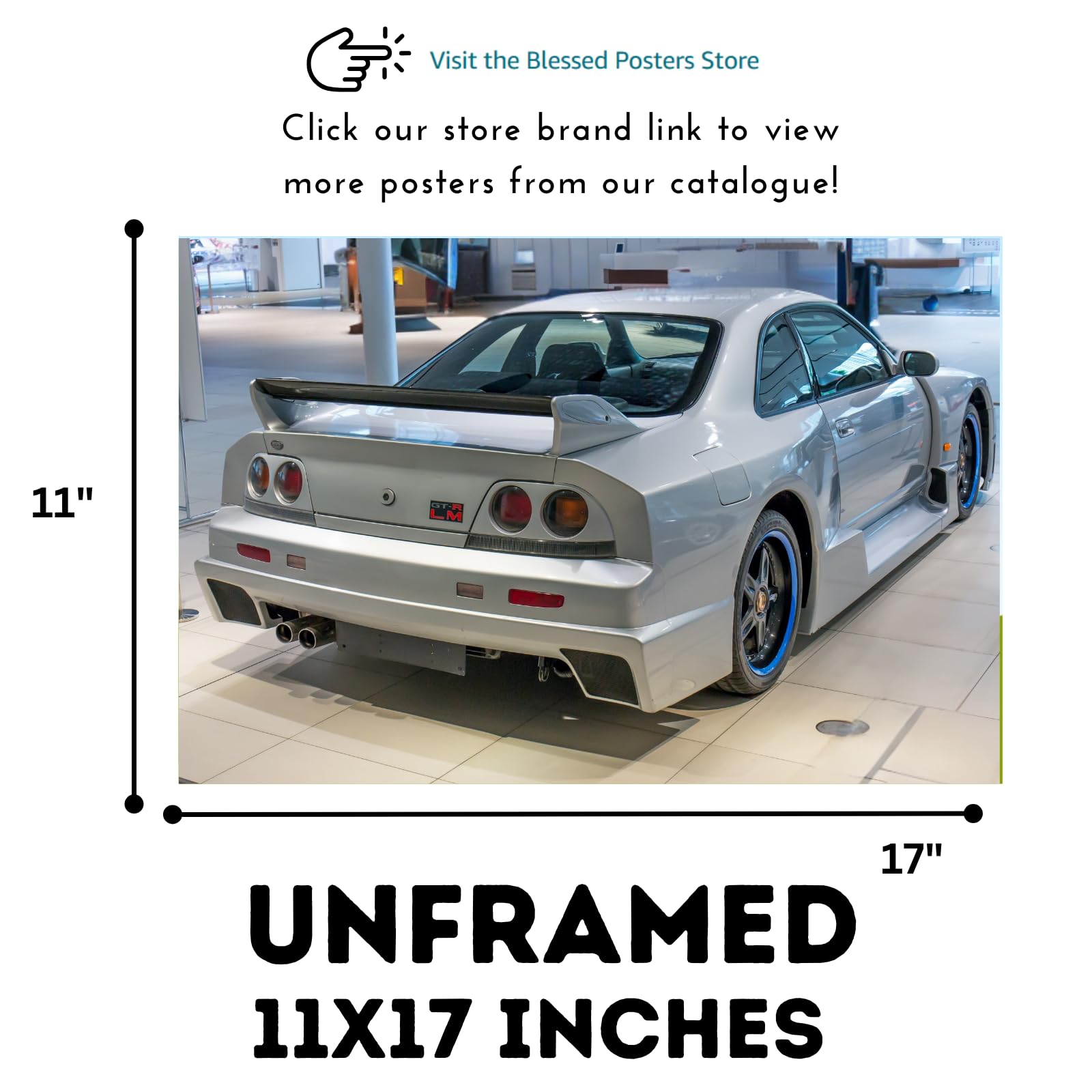 Blessed Posters Nissan R34 GT-R Poster – Japanese Street Racer Wall Art for Garage, Bedroom, Office, or Man Cave – JDM Car Artwork Home Decor