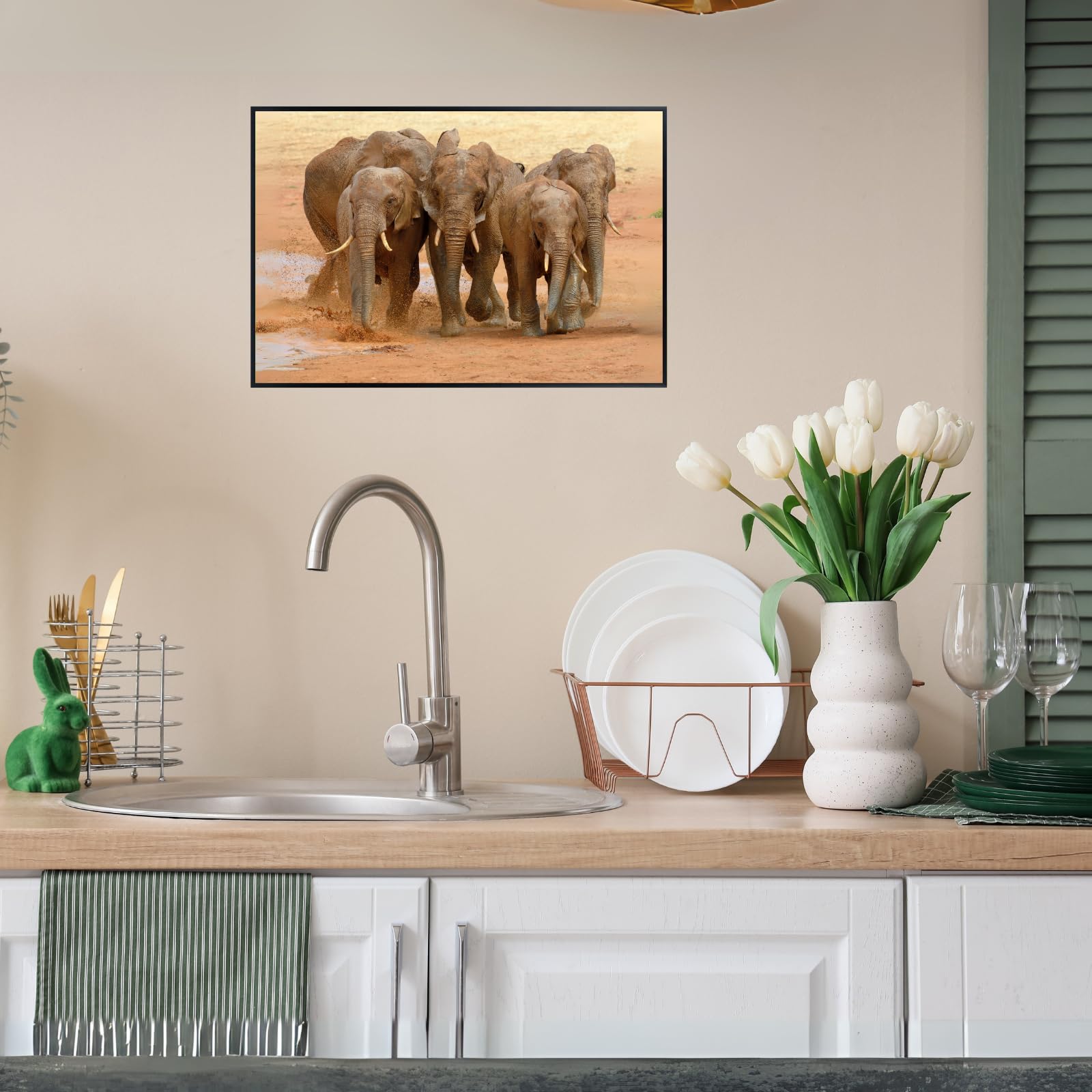 Wildlife Running Elephant Wall Art Poster – Safari Animal Print for Home, Living Room, Bedroom, or Office Décor