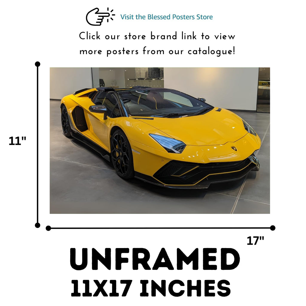 Blessed Posters Lamborghini Aventador SVJ Poster – Exotic Luxury Hypercar Wall Art Print for Garage Office Bedroom Living Room Décor – Automotive Gift