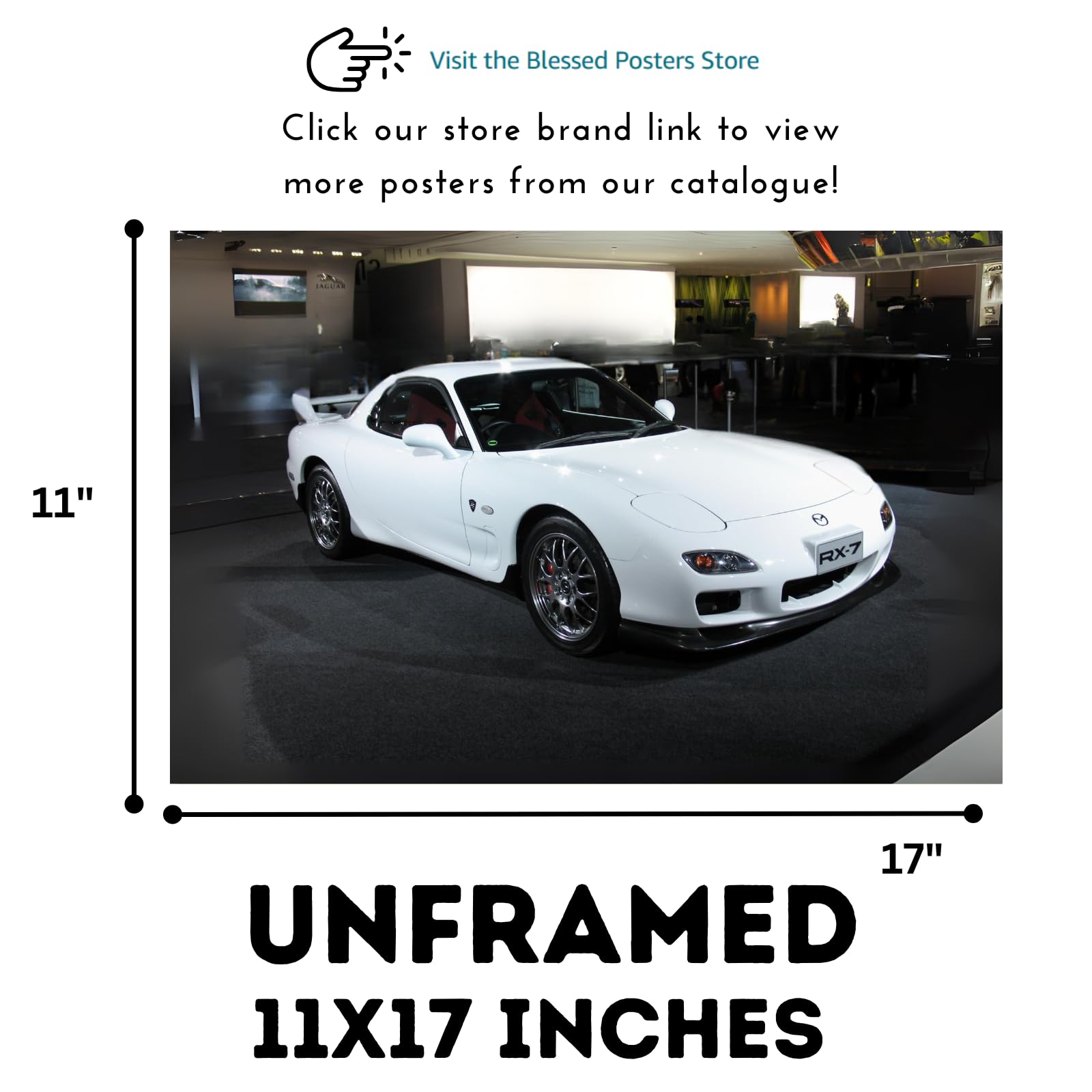 Blessed Posters Mazda RX-7 FD Poster – Retro JDM Sports Car Wall Art for Garage Living Room or Studio – Vintage Rotary Engine Decor