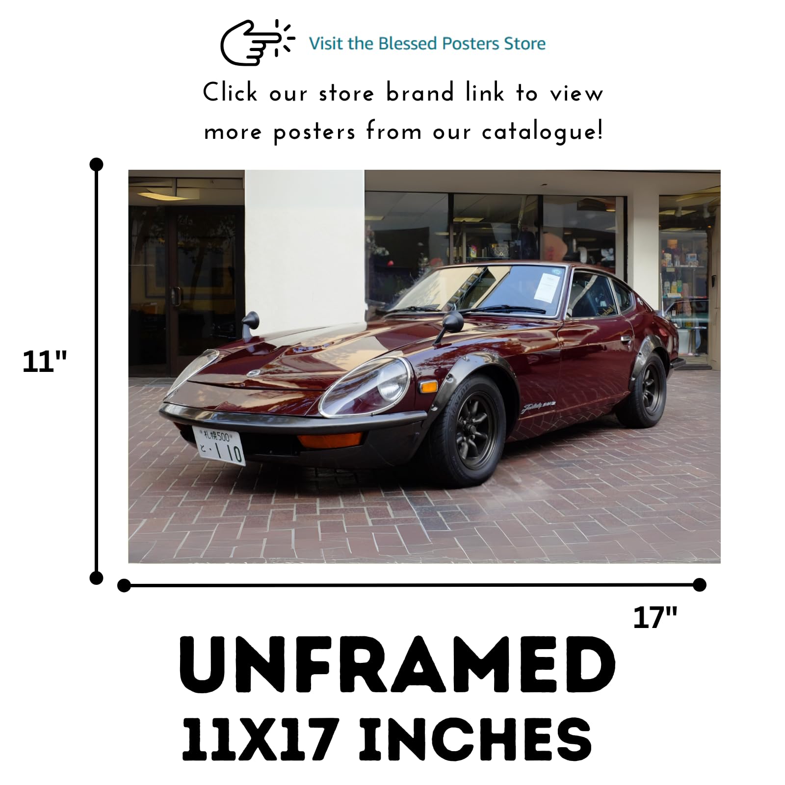 Blessed Posters Datsun 240Z Artwork – Vintage JDM Classic Car Poster for Garage Lounge Workspace – Timeless Retro Wall Decor