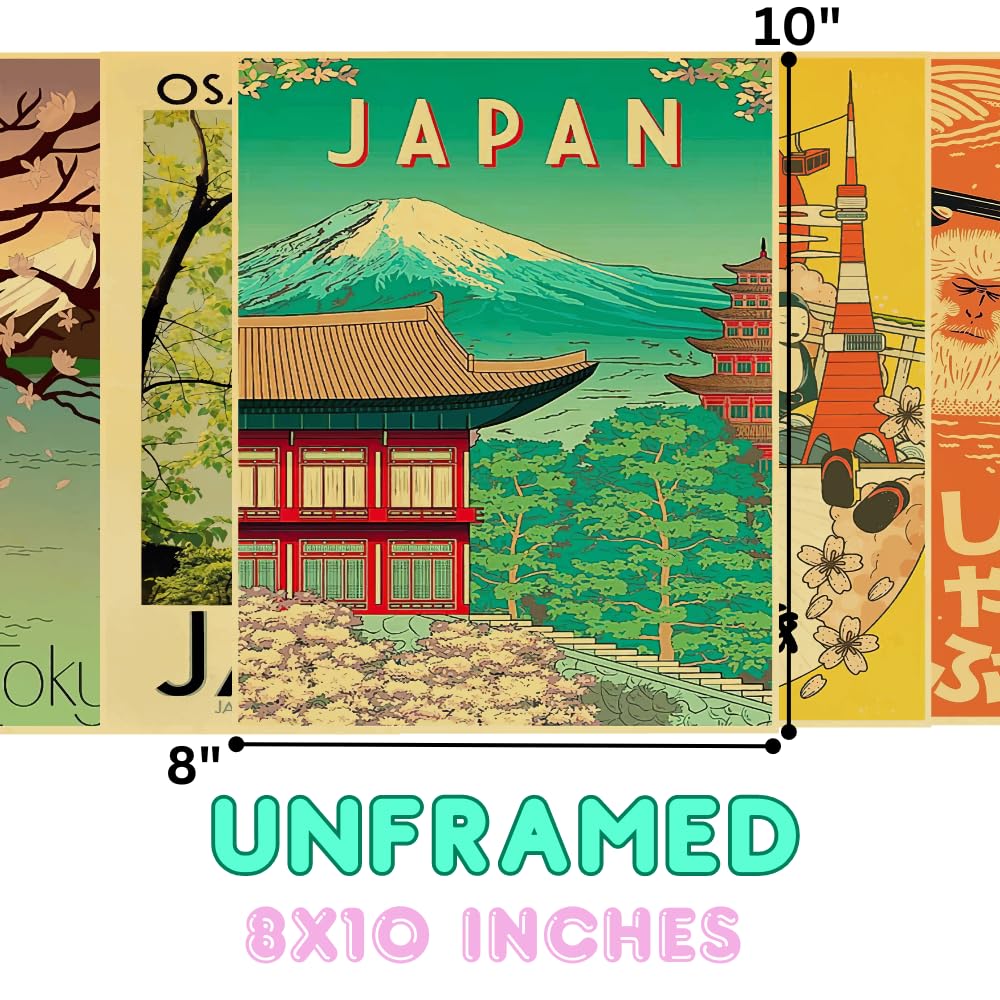 Japanese Wall Art Vintage Travel Poster Set of 5 Japan Prints for Bedroom Living Room Anime Gifts Home Decor