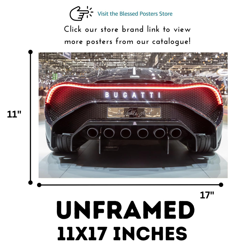 Blessed Posters Bugatti Chiron Poster – Exotic Super Sports Car Wall Art Print – Luxury Automotive Poster for Garage Office Bedroom Living Room