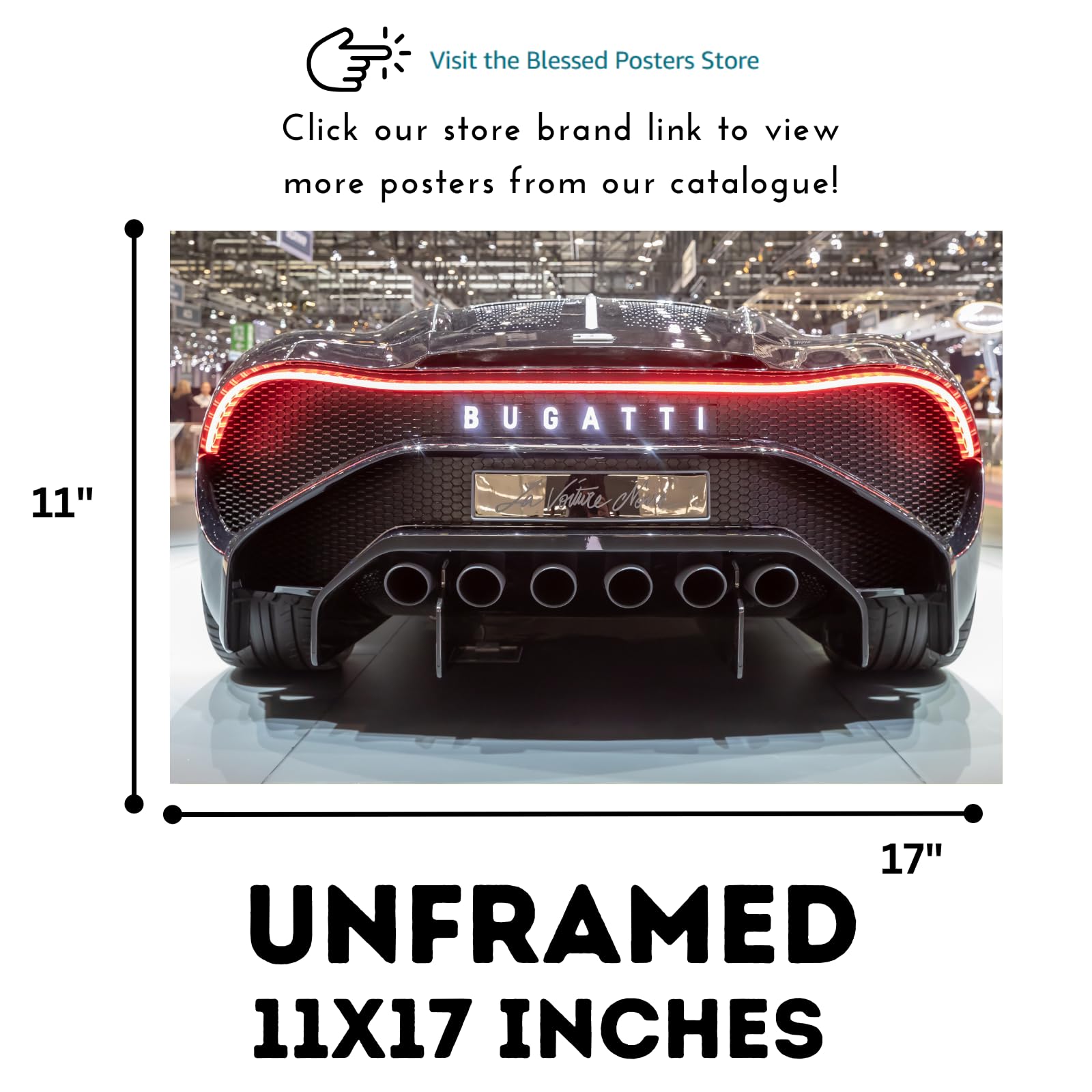 Blessed Posters Bugatti Chiron Poster – Exotic Super Sports Car Wall Art Print – Luxury Automotive Poster for Garage Office Bedroom Living Room