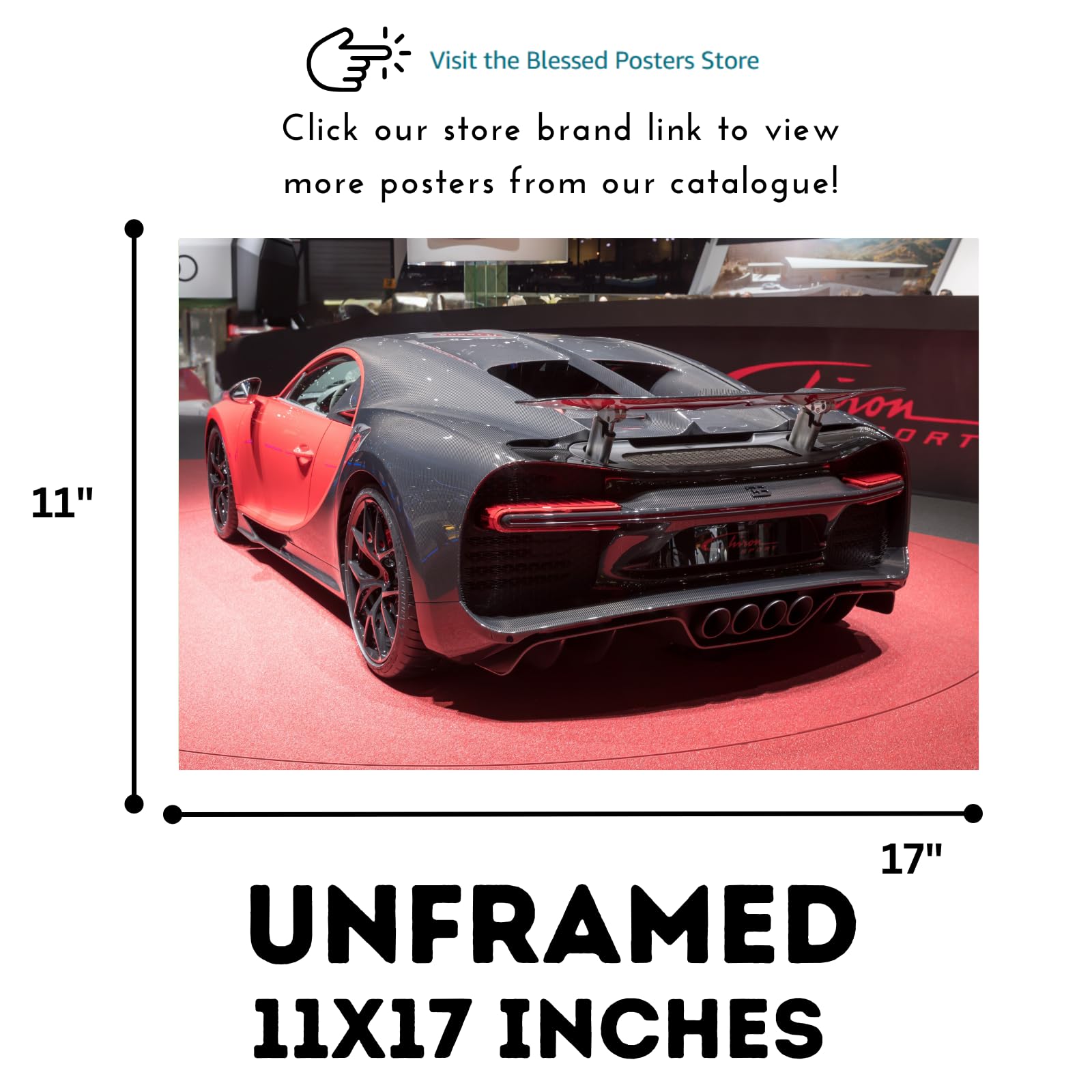 Blessed Posters Bugatti Chiron Wall Art – Modern Hypercar Poster for Garage, Bedroom, or Office – Luxury Supercar Print – Exotic Automotive Decor Gift for Car Enthusiasts