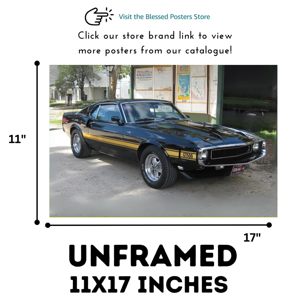 Blessed Posters Shelby GT Wall Art – Classic American Muscle Car Poster Print for Garage Bedroom Living Room Office Decor