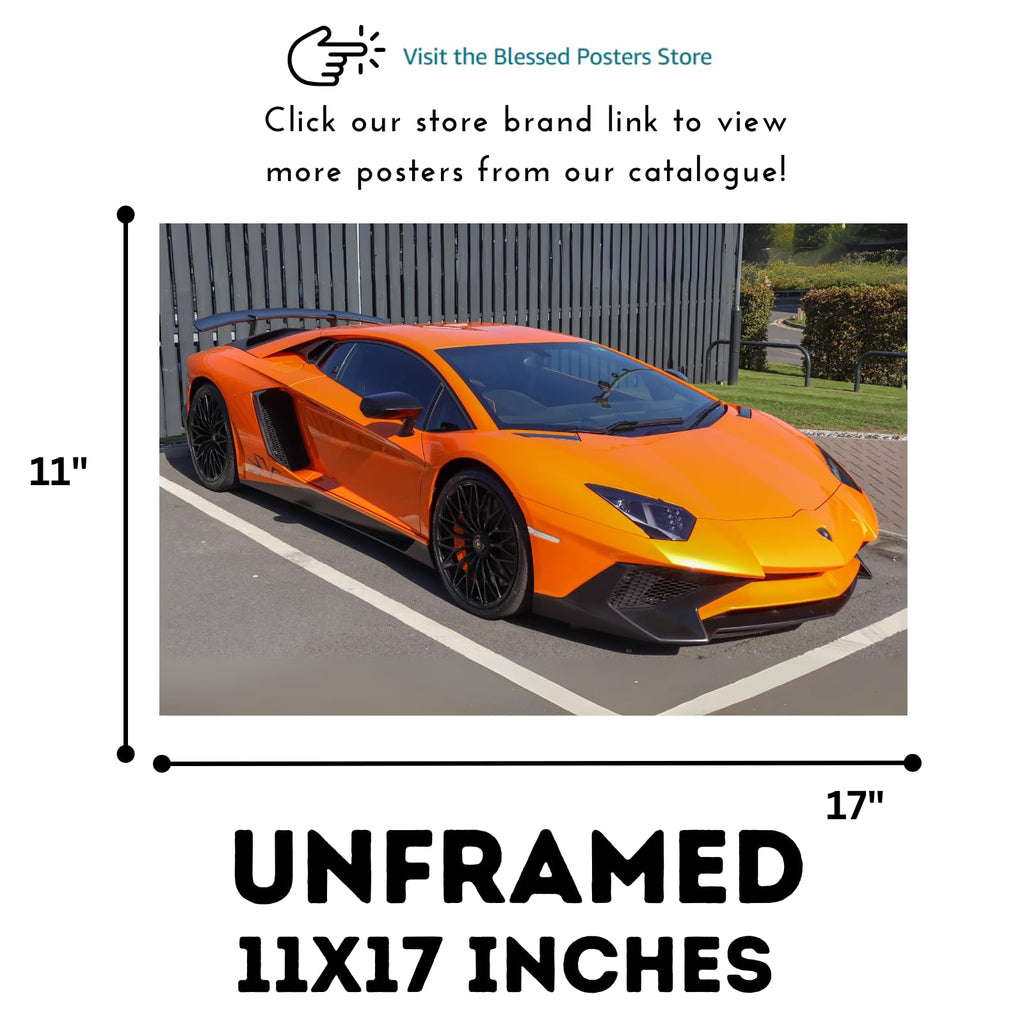 Blessed Posters Lamborghini Aventador Poster – Exotic Luxury Supercar Wall Art Print for Garage Office Bedroom Living Room Décor – Automotive Gift