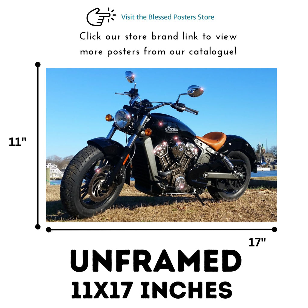 Indian Scout Motorcycle Poster Wall Art Decor for Garage, Office or Man Cave