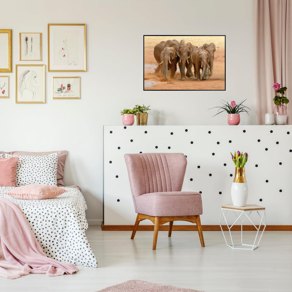 Wildlife Running Elephant Wall Art Poster – Safari Animal Print for Home, Living Room, Bedroom, or Office Décor