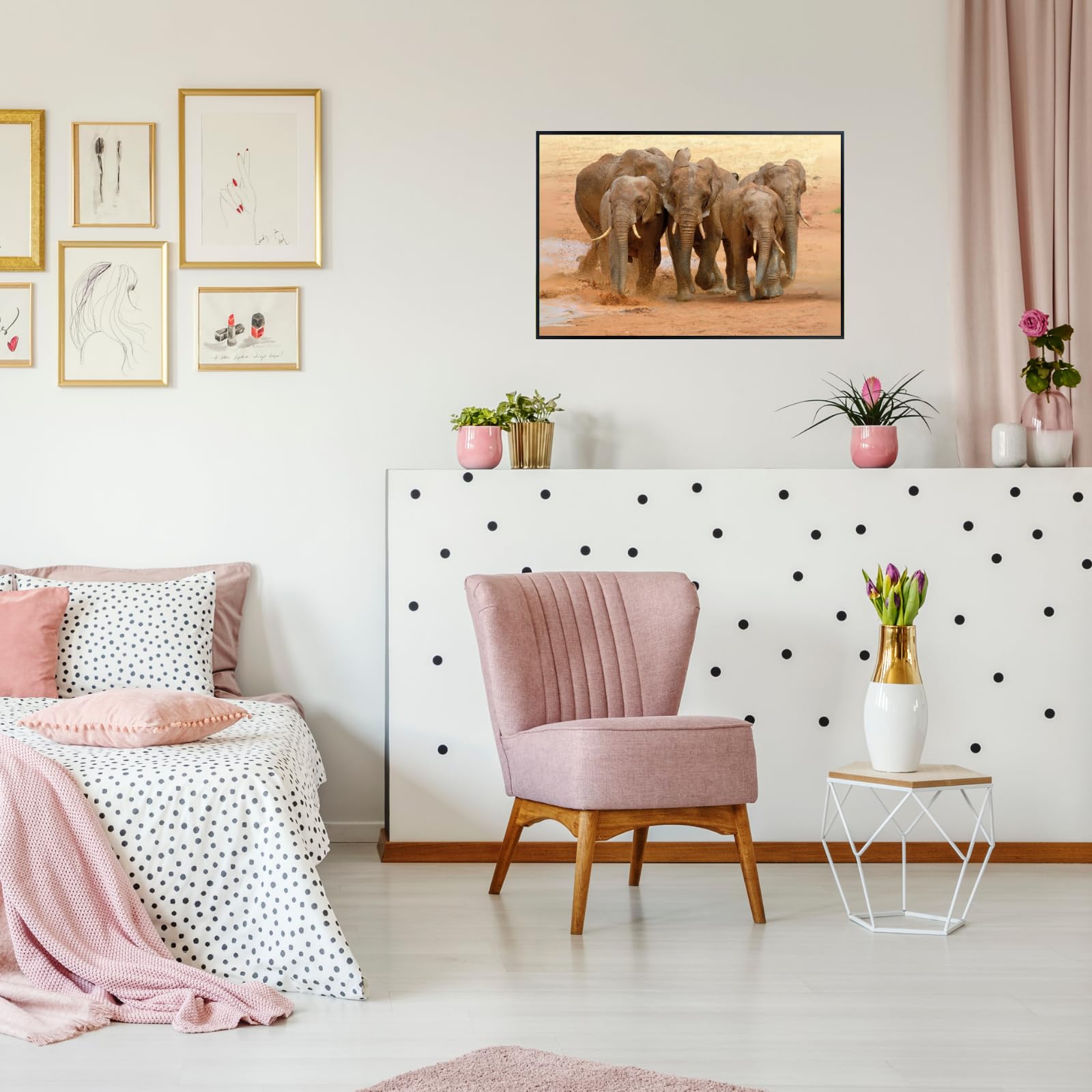 Wildlife Running Elephant Wall Art Poster – Safari Animal Print for Home, Living Room, Bedroom, or Office Décor