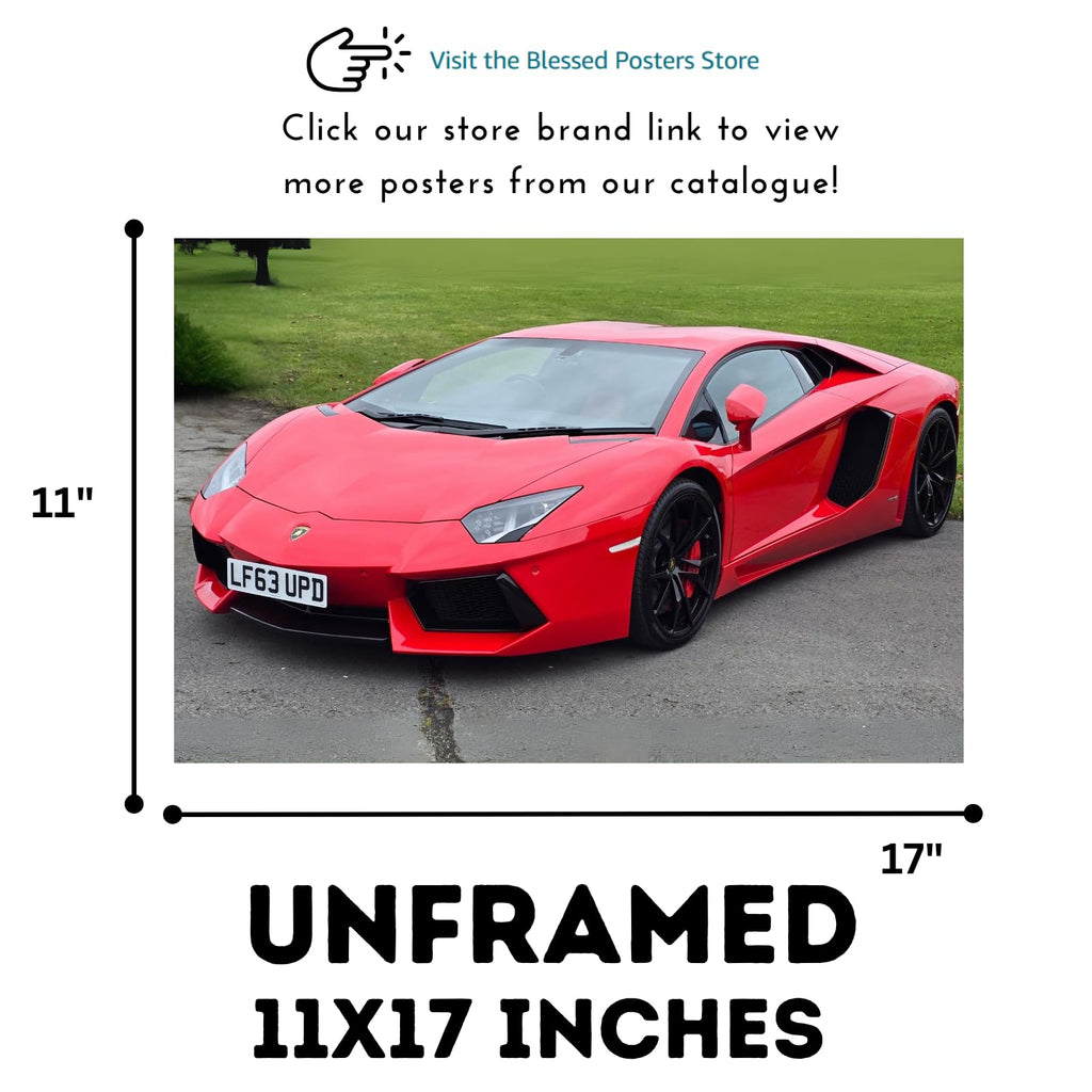 Blessed Posters Lamborghini Aventador SVJ Poster – Exotic Luxury Supercar Wall Art Print for Garage Office Bedroom Living Room Décor – Automotive Gift
