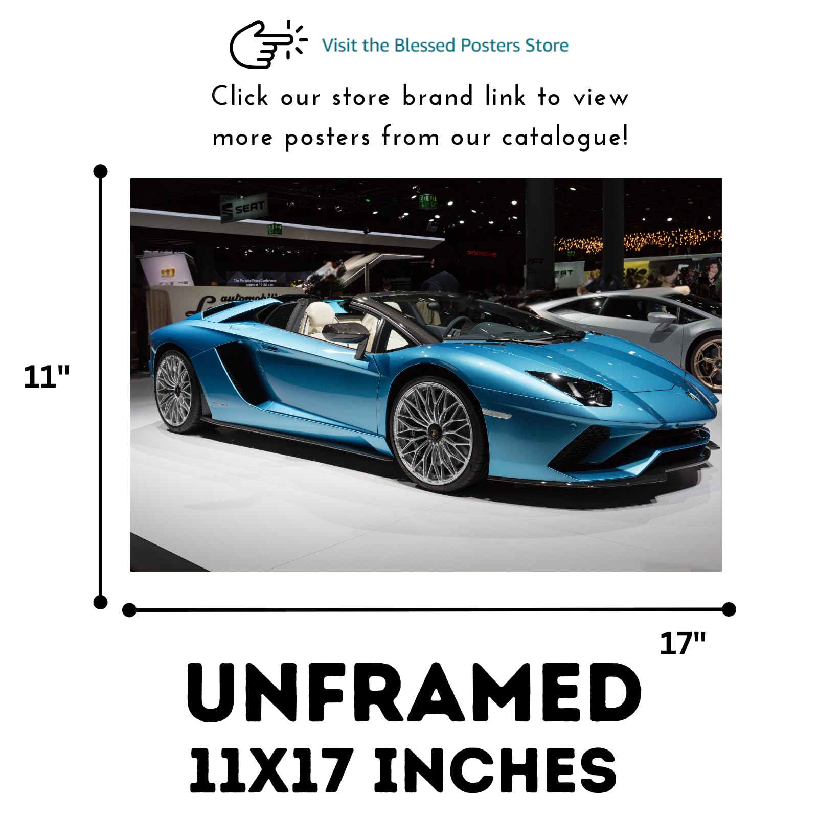 Blessed Posters Lamborghini Aventador Poster – Luxury Supercar Wall Art Print for Garage Office Bedroom Living Room Décor – Automotive Gift