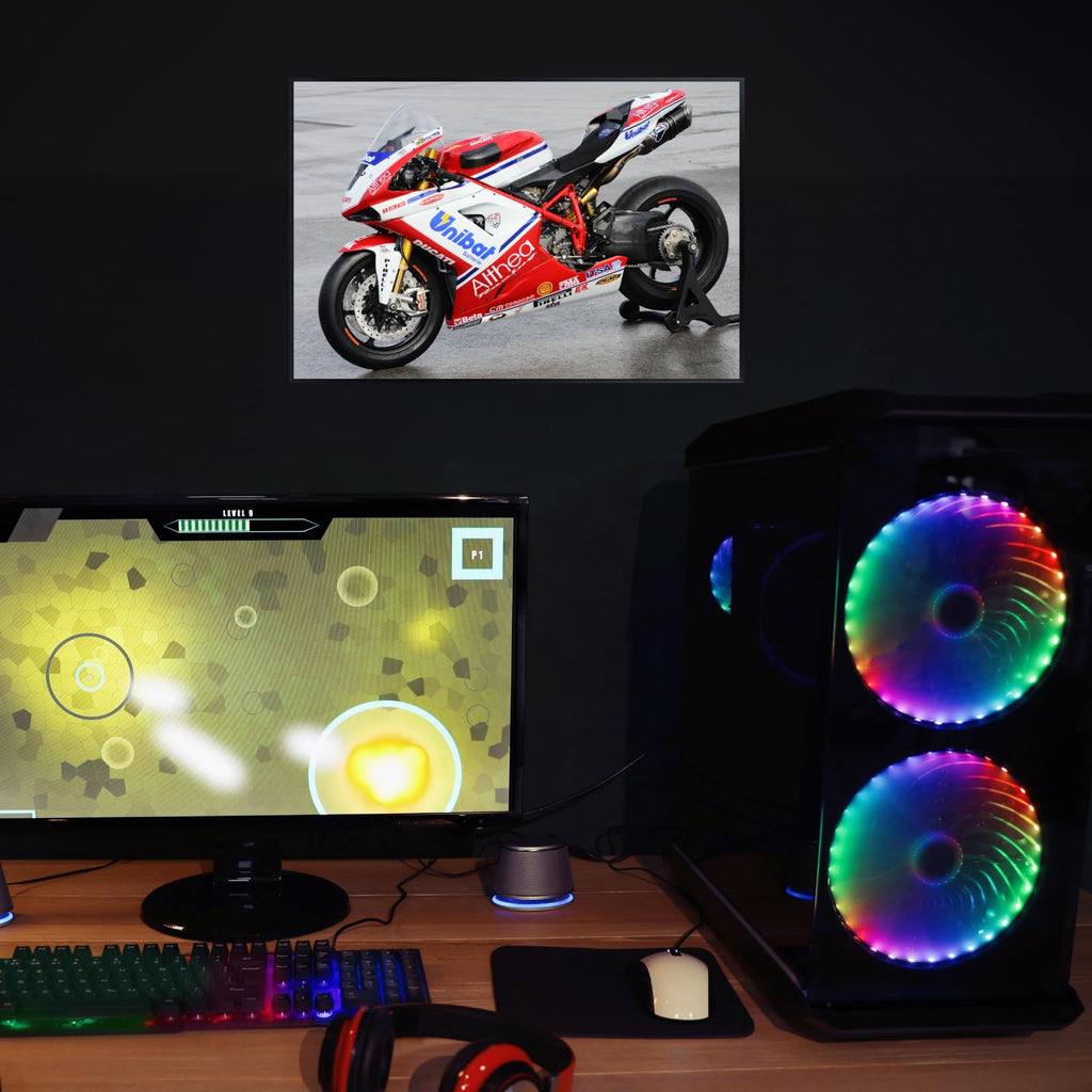 Ducati 1198 Motorcycle Poster - Sport Motorbike Wall Deco for Garage, Living Room or Man Cave