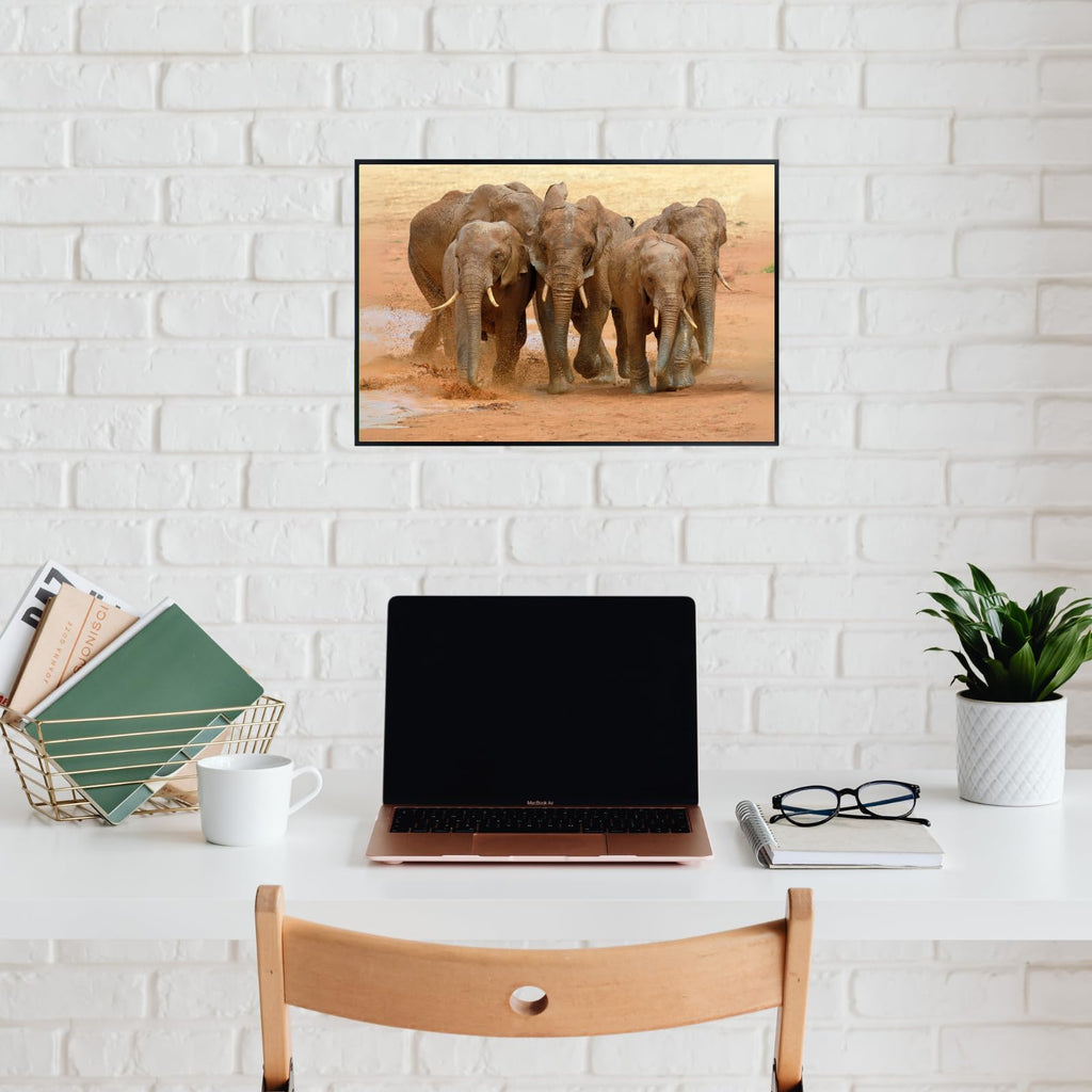 Wildlife Running Elephant Wall Art Poster – Safari Animal Print for Home, Living Room, Bedroom, or Office Décor