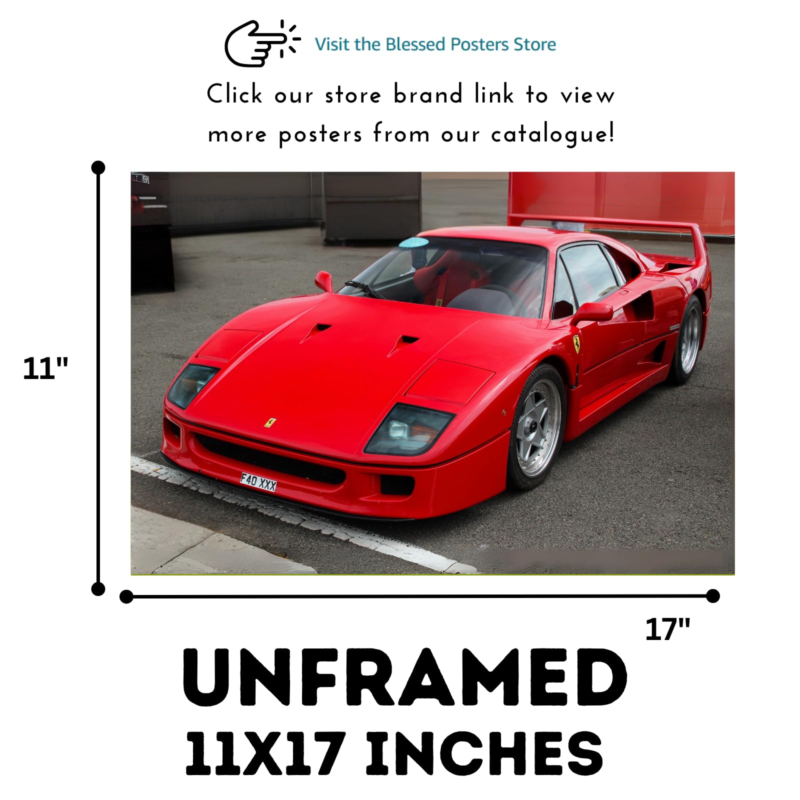 Blessed Posters Ferrari F40 Poster Luxury Supercar Wall Art Automotive Print Garage Office Home Decor