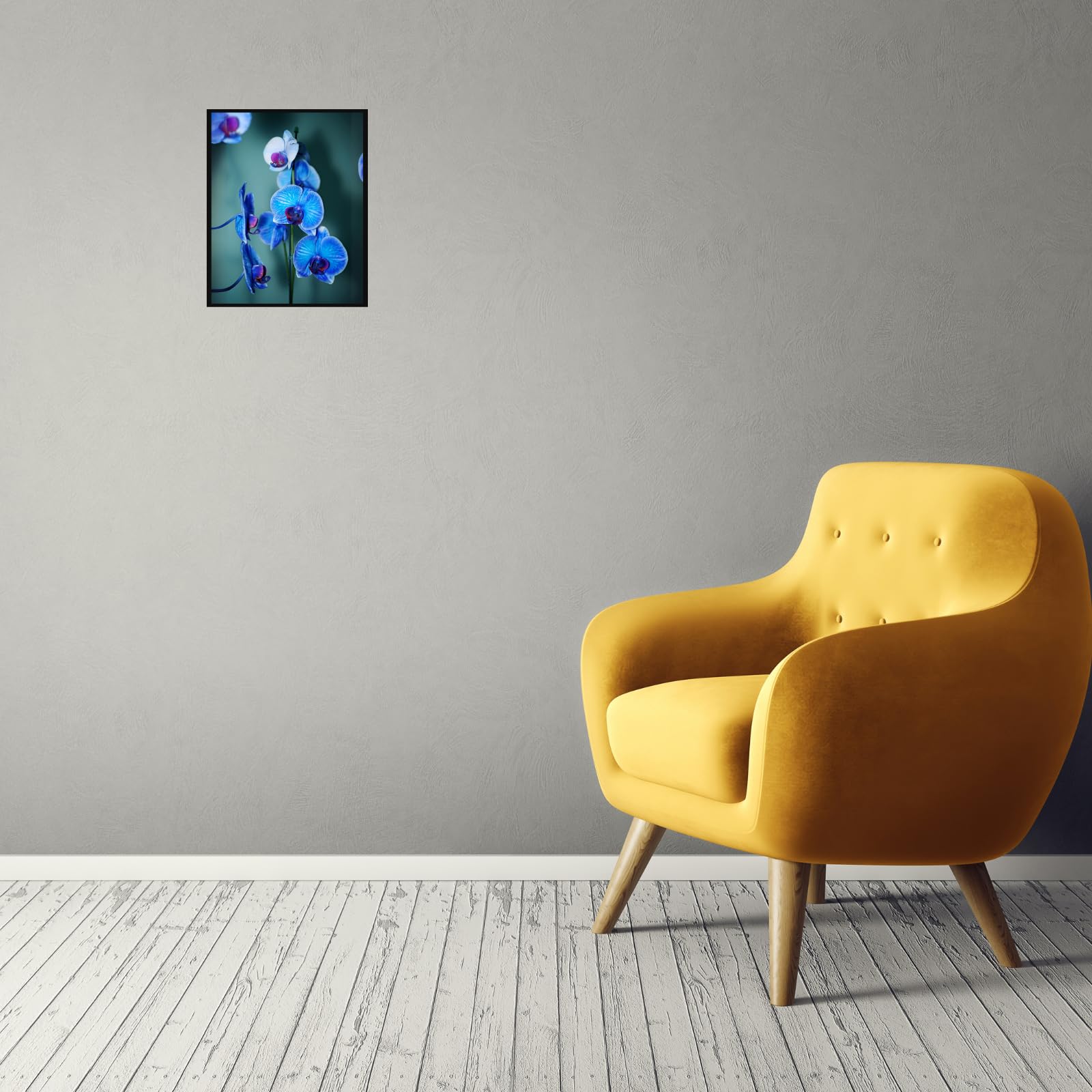 Blue Moth Orchid Wall Art Poster – Botanical Home Decor Print, Orchid Flower Illustration for Living Room
