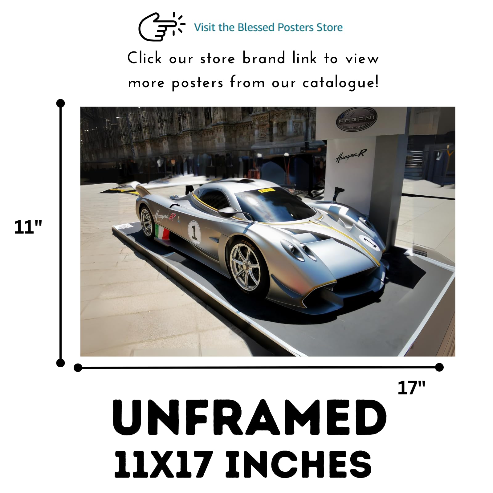 Blessed Posters Pagani Huayra Poster – Luxury Hypercar Wall Art for Garage Bedroom Office Studio Retro Racing Tuner Decor