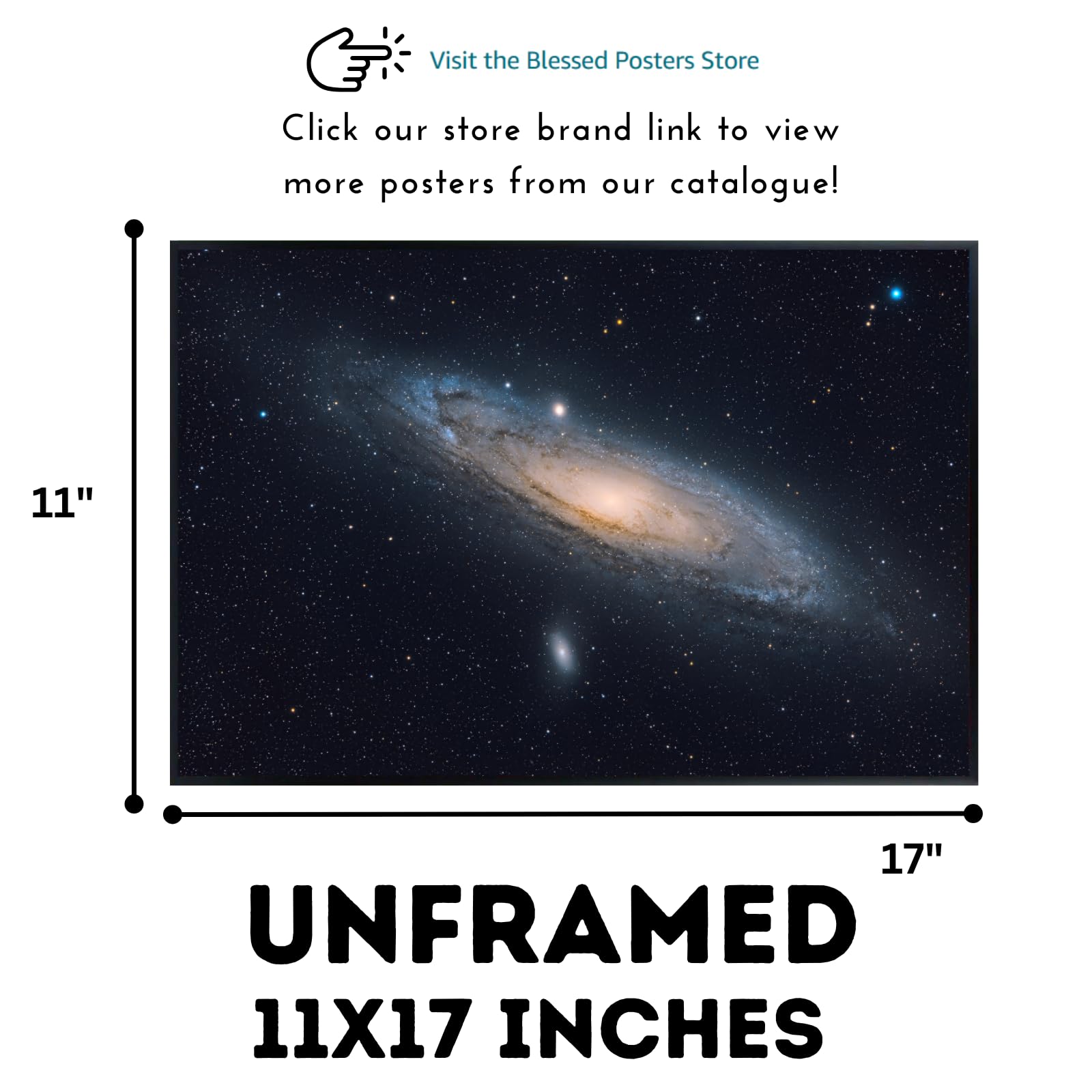 Blessed Posters Andromeda Galaxy Wall Art – Galaxy Night Sky Space Poster for Bedroom, Living Room, Office, or Home Decor – Astronomy Photography Print