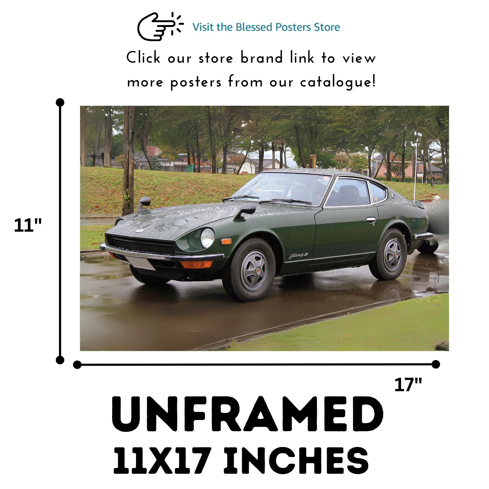 Blessed Posters Datsun 240Z Poster – Classic Japanese Sports Car Wall Art for Garage Bedroom Office or Living Space – Vintage JDM Decor Accent