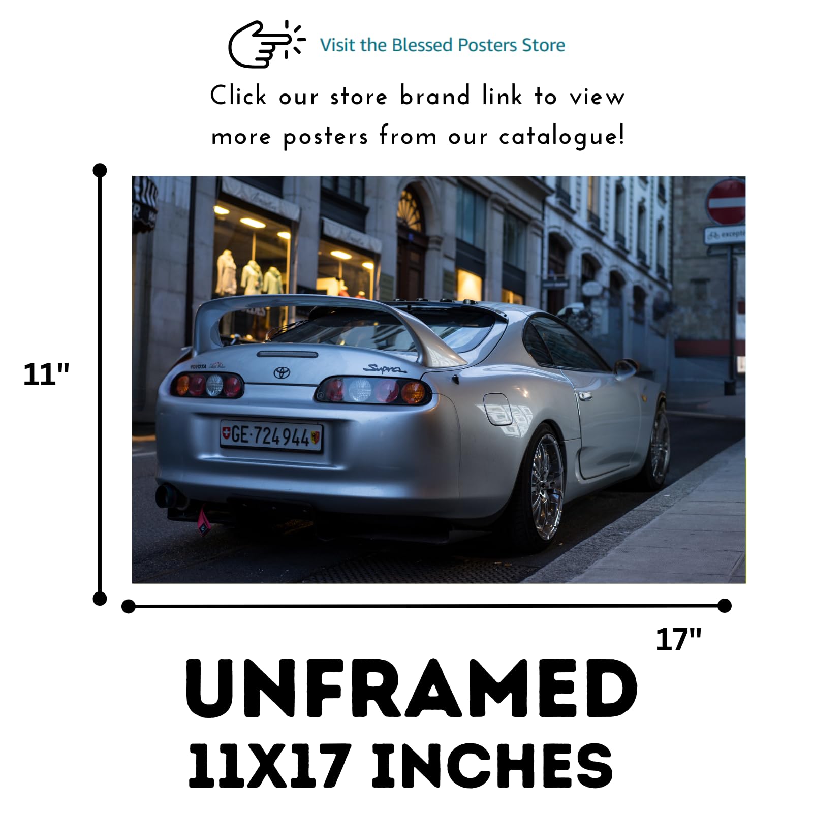 Blessed Posters Toyota Supra MK4 A80 Wall Art – JDM Sports Car Poster for Garage, Office, or Bedroom – Classic Japanese Performance Car Print – Automotive Decor Gift