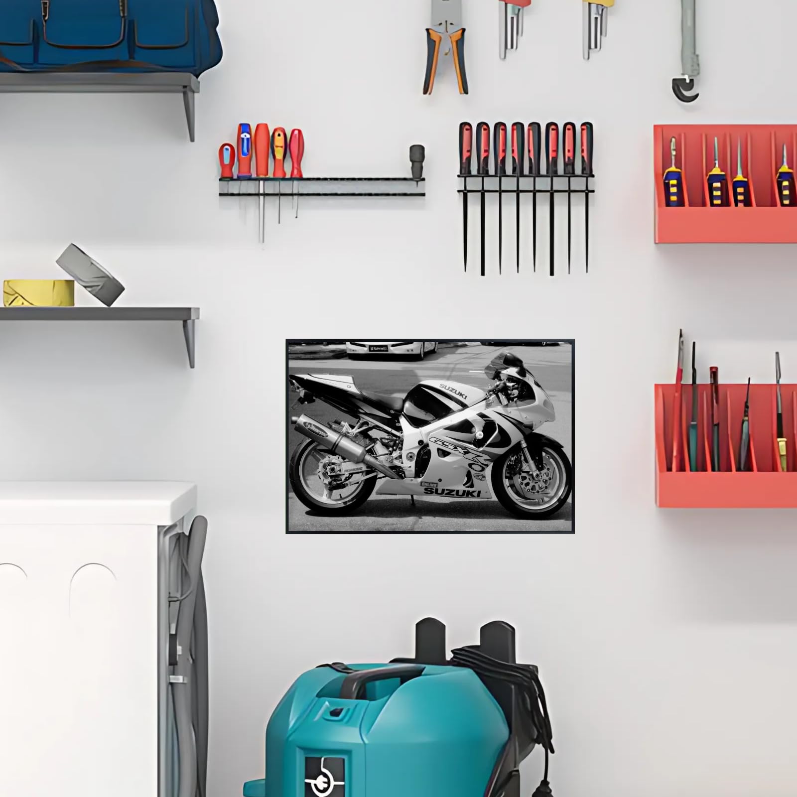 Suzuki GSX-R750 Motorcycle Poster - Sport Bike Wall Decor for Garage, Office or Man Cave