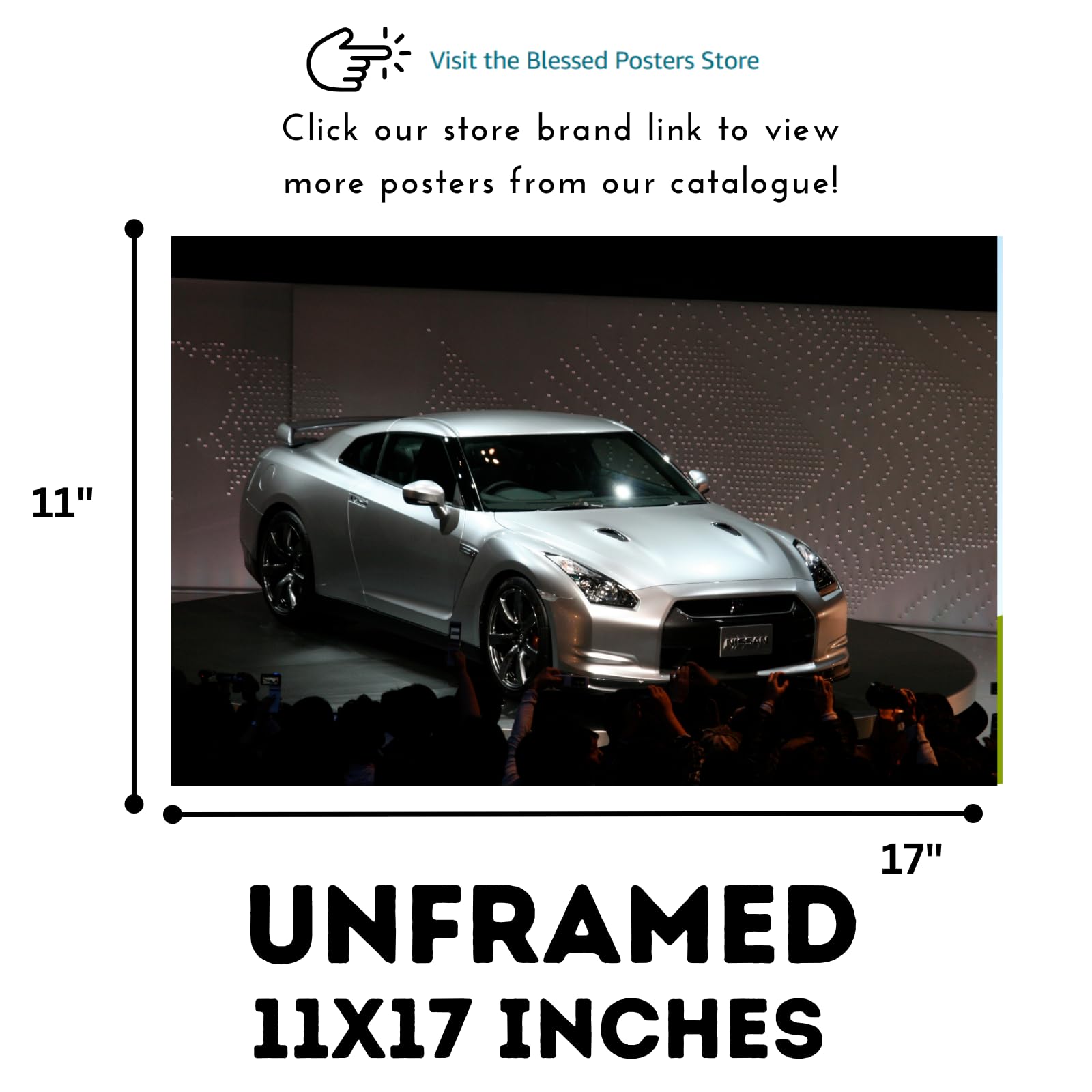 Blessed Posters Nissan GT-R JDM Poster – Racing Sports Car Wall Art Print for Garage, Office, Bedroom, or Living Room Automotive Decor