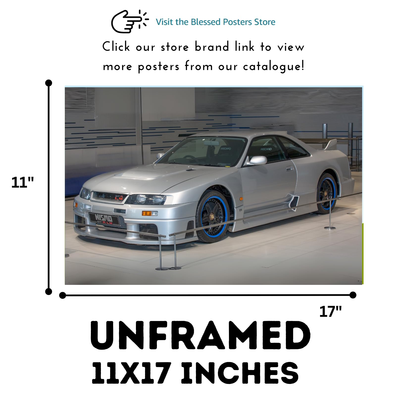 Blessed Posters Skyline GT-R R34 Poster – Retro JDM Icon Wall Art for Garage, Bedroom, Office, or Living Space – Vintage Japanese Car Decor