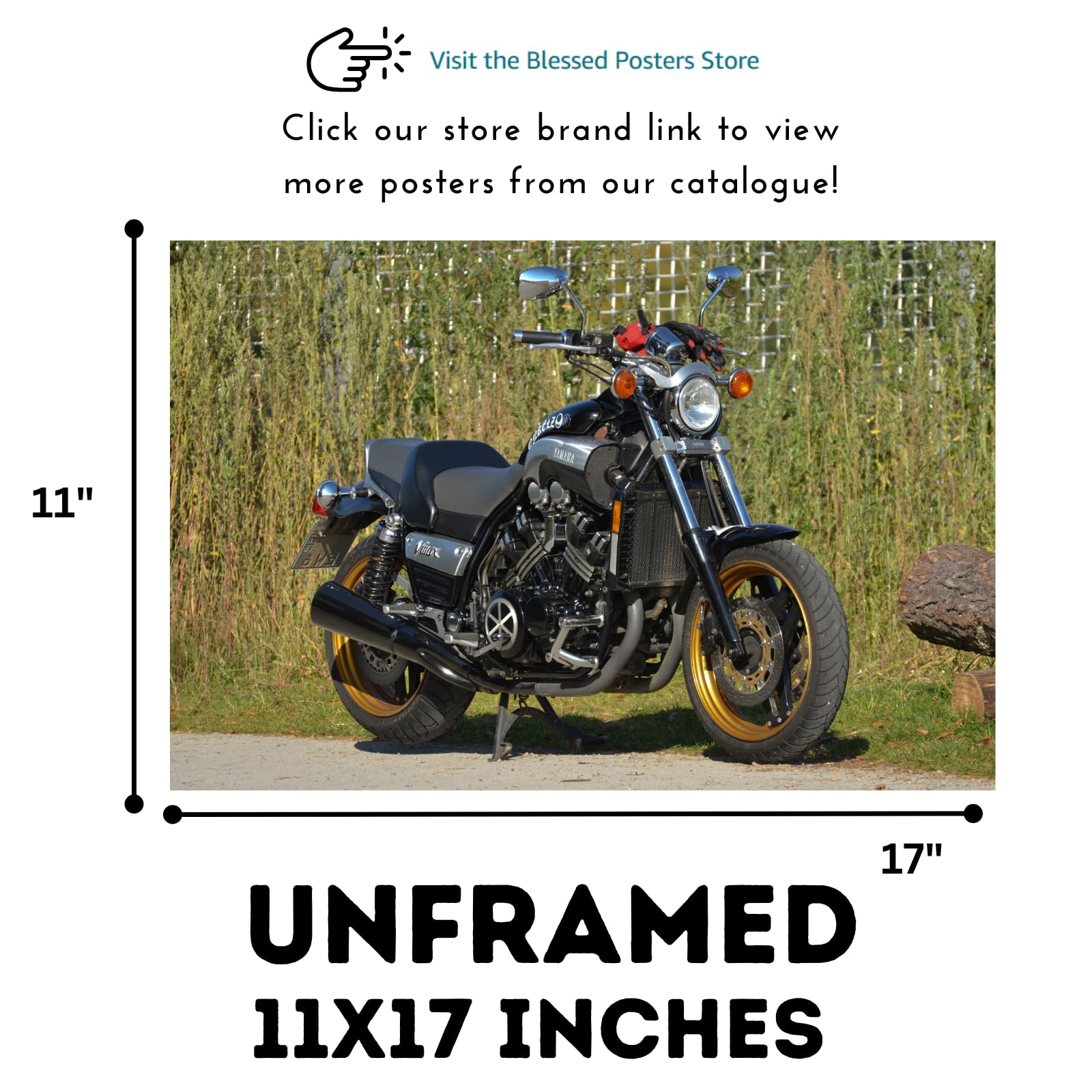Yamaha VMAX Motorcycle Poster - Power Cruiser Wall Deco for Garage. Office or Man Cave